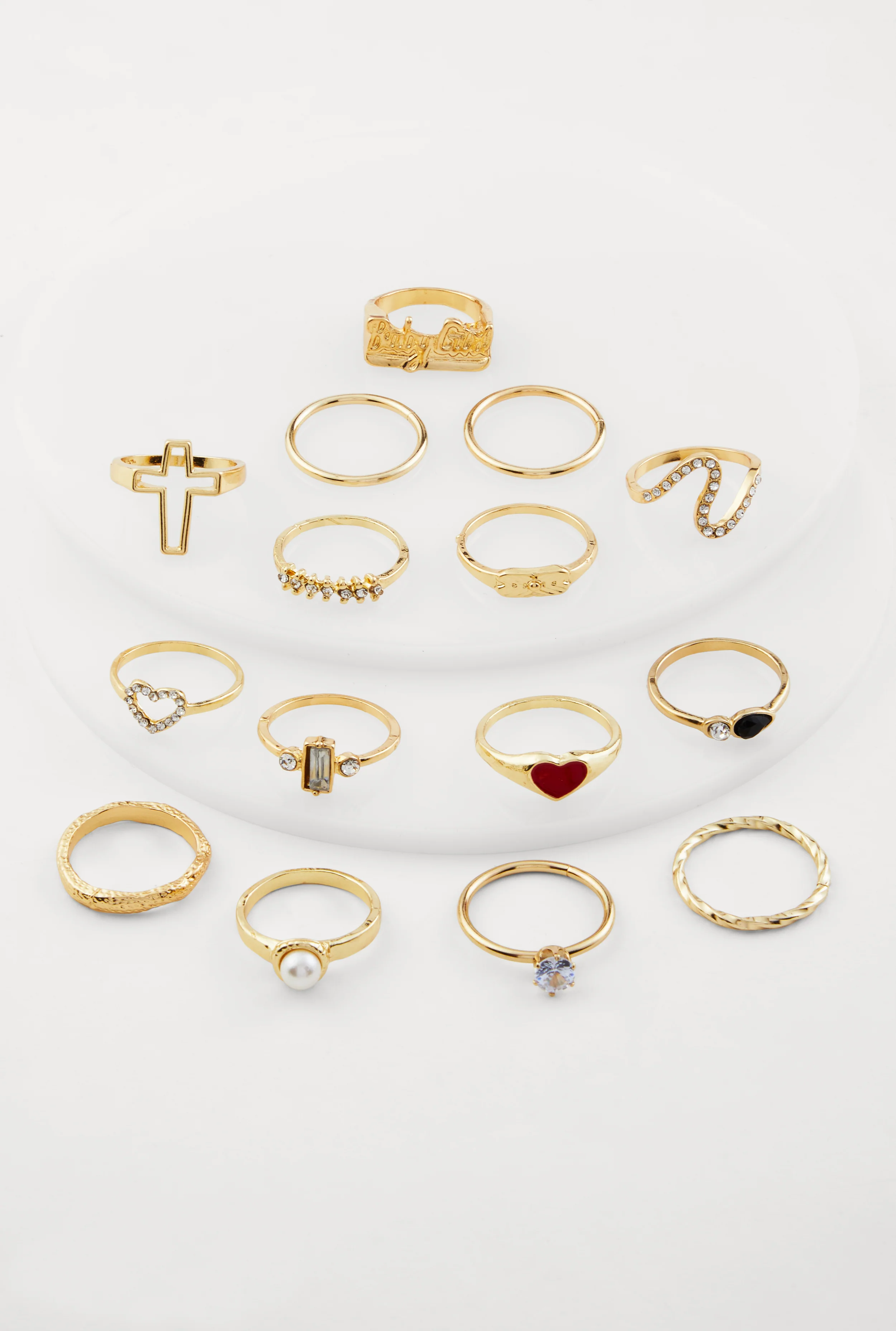 Assorted Cubic Zirconia Metallic Rings Set of 15