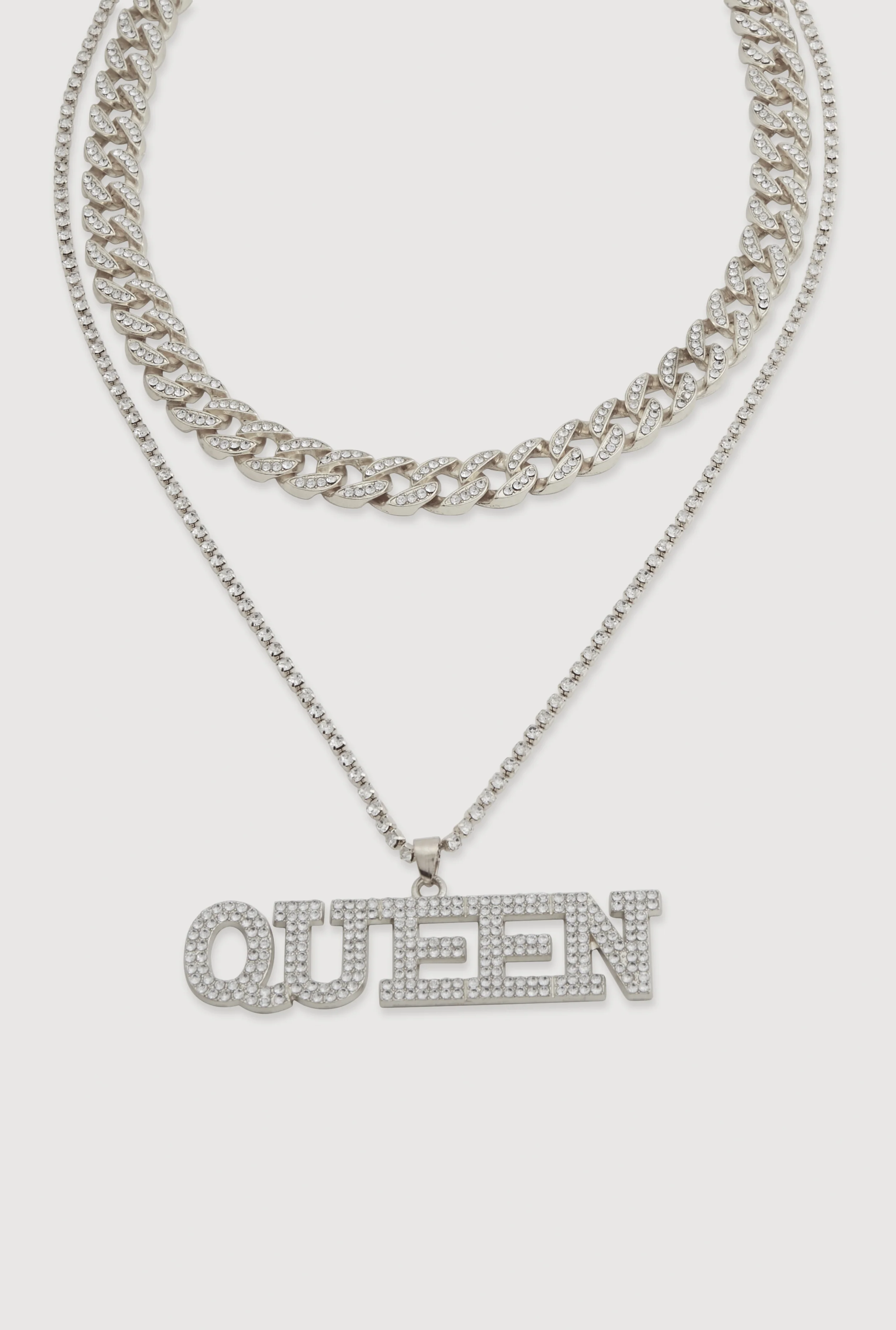 Queen Cubic Zirconia Curb Chain Layered Necklace