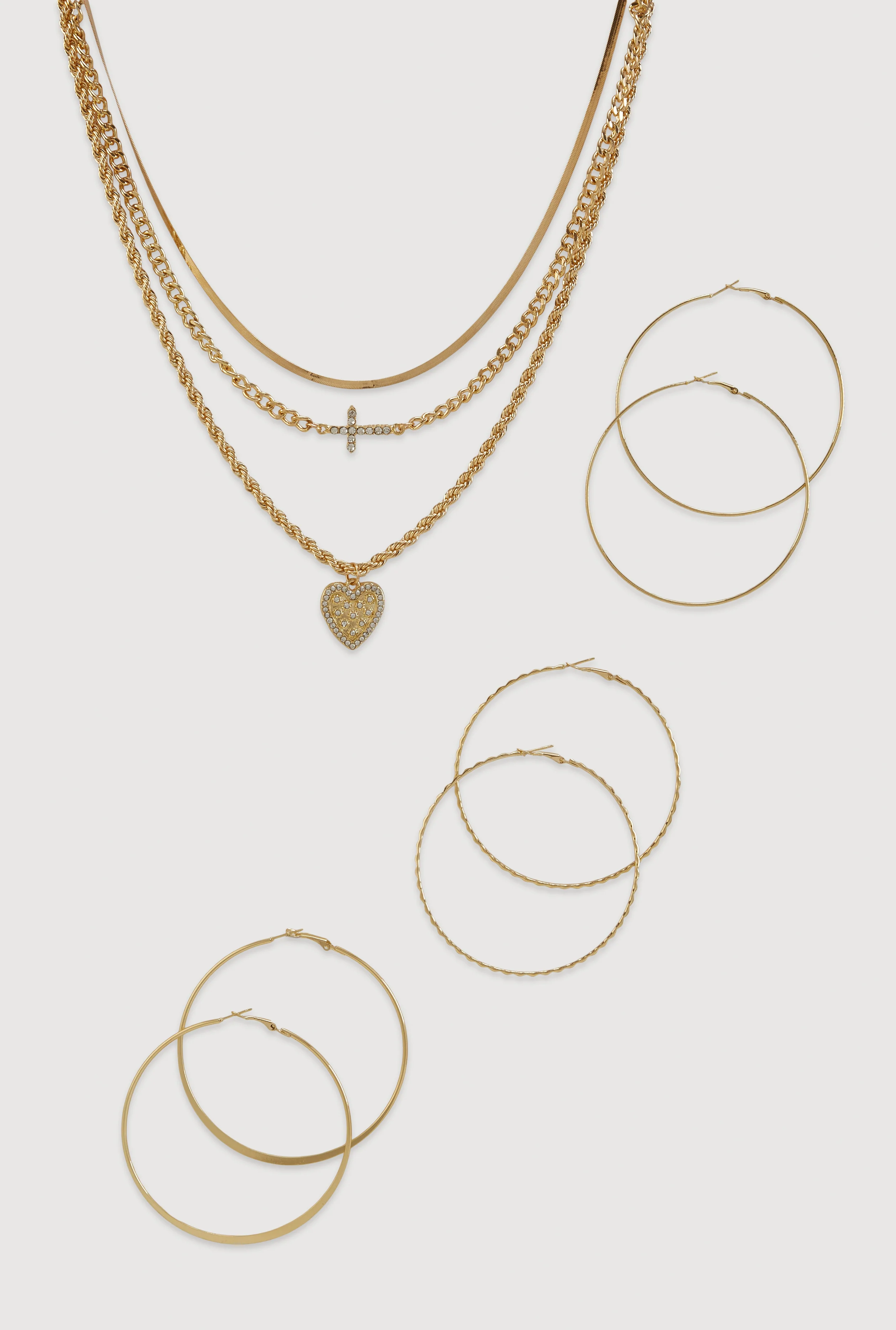 Charm Layered Necklace with Hoop Earring Trio