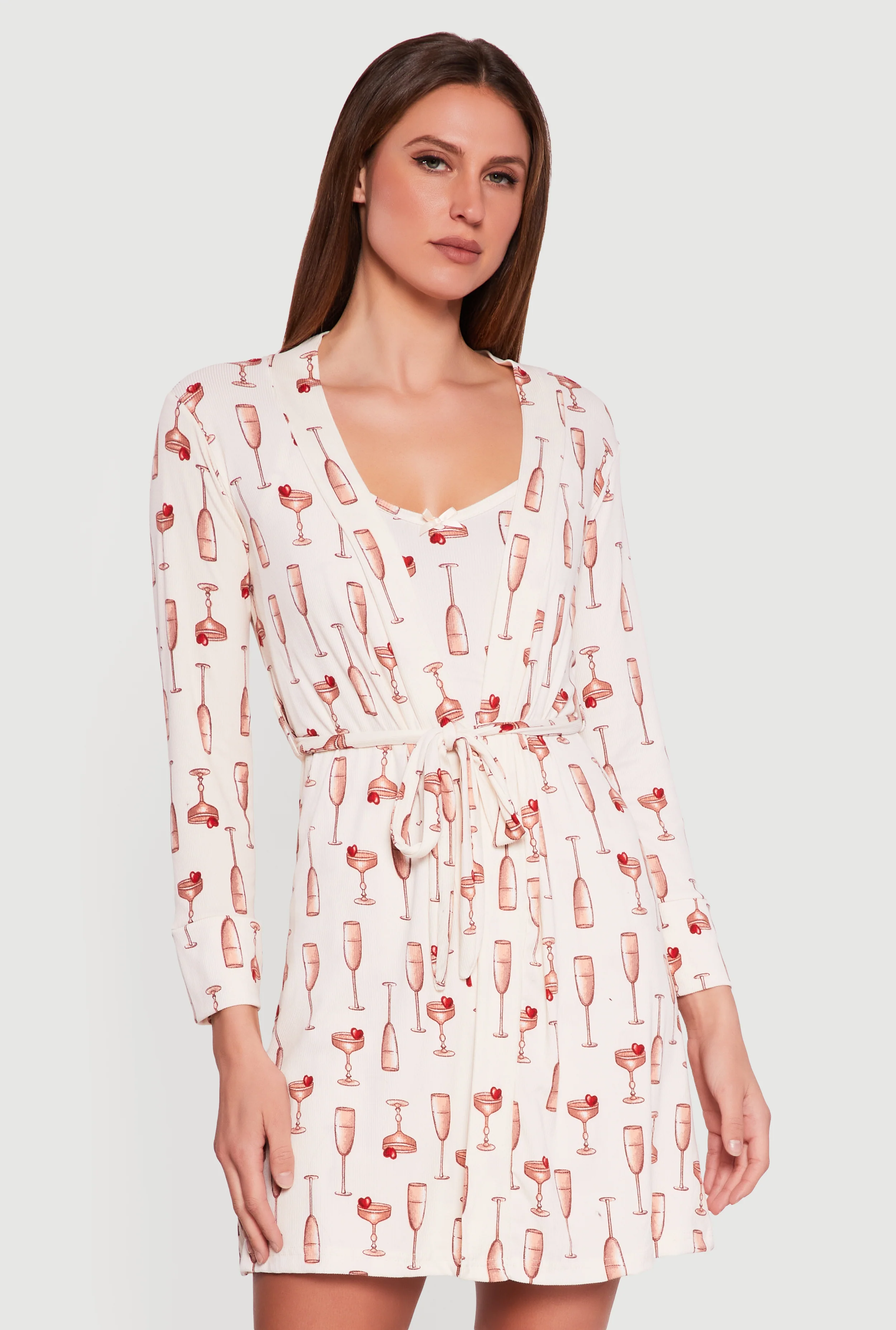 Champagne Print Pajama Cami Nightgown and Robe