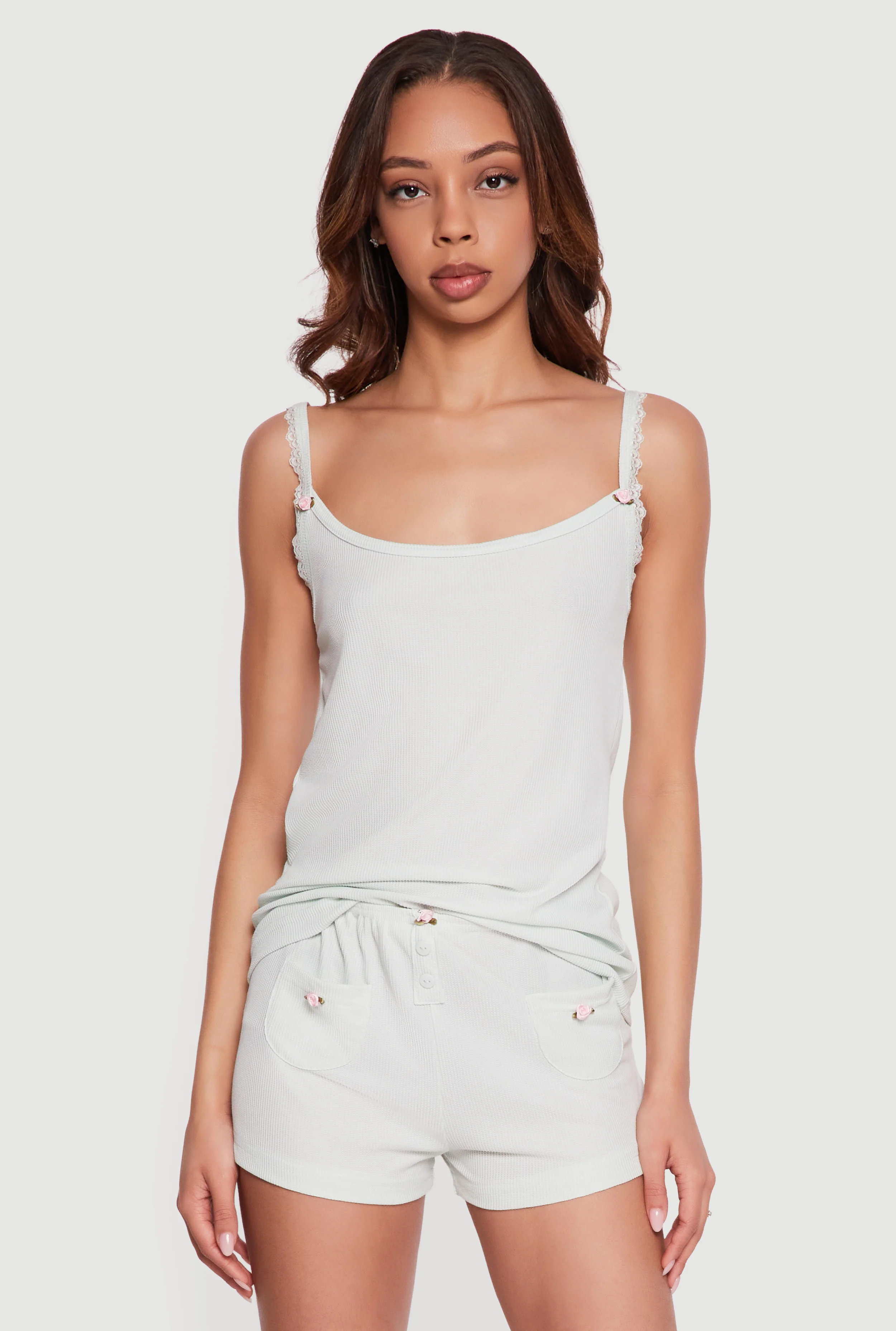 Waffle Knit Pajama Cami and Shorts Set