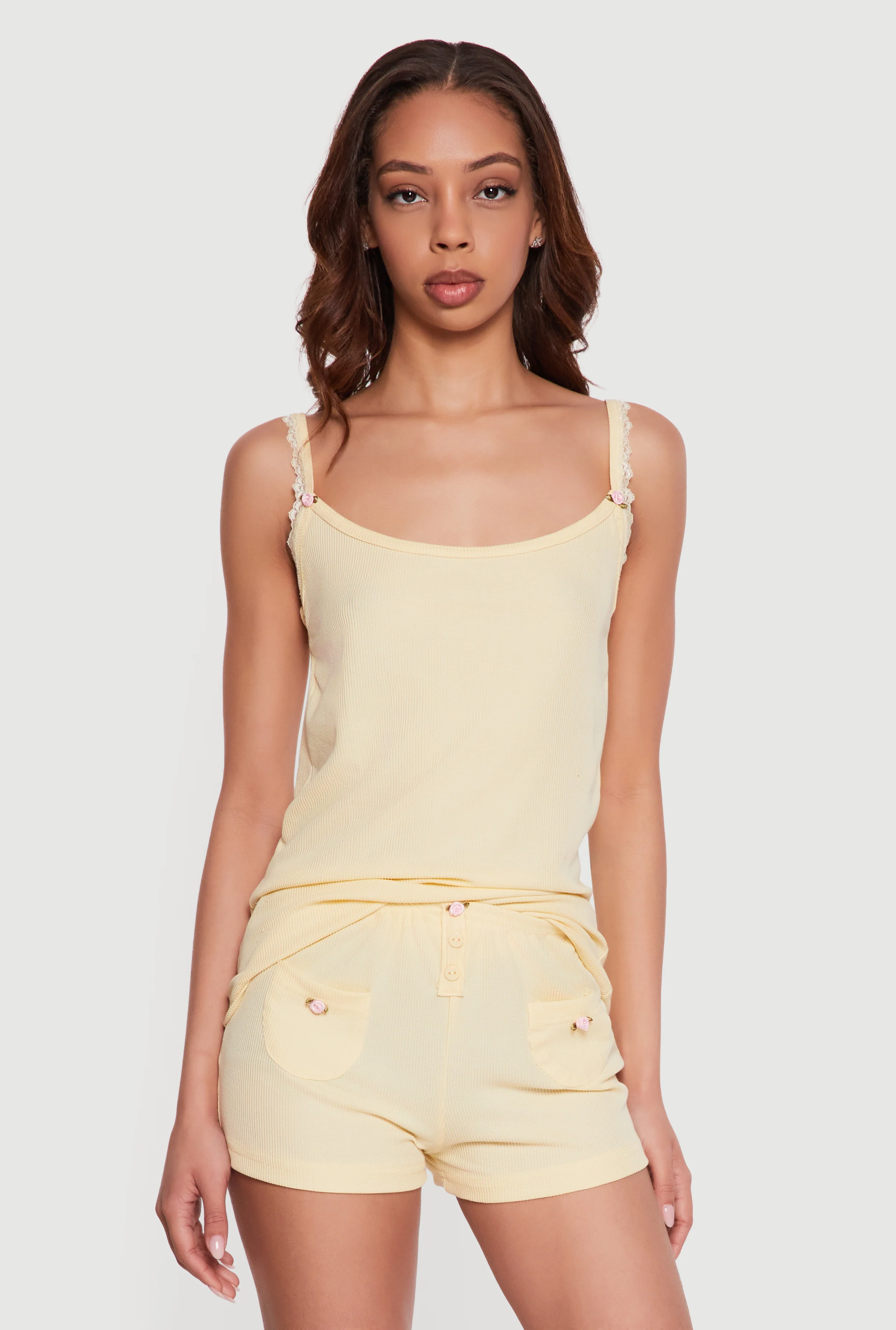 Waffle Knit Pajama Cami and Shorts Set