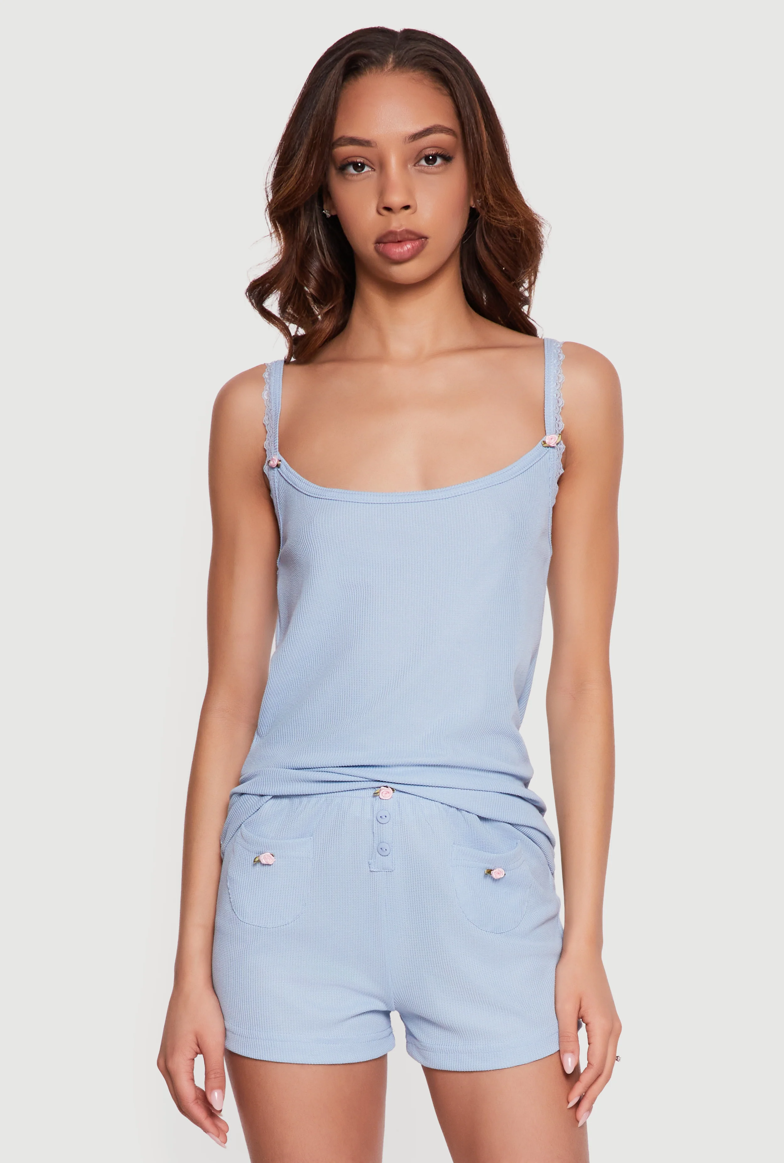 Waffle Knit Pajama Cami and Shorts Set