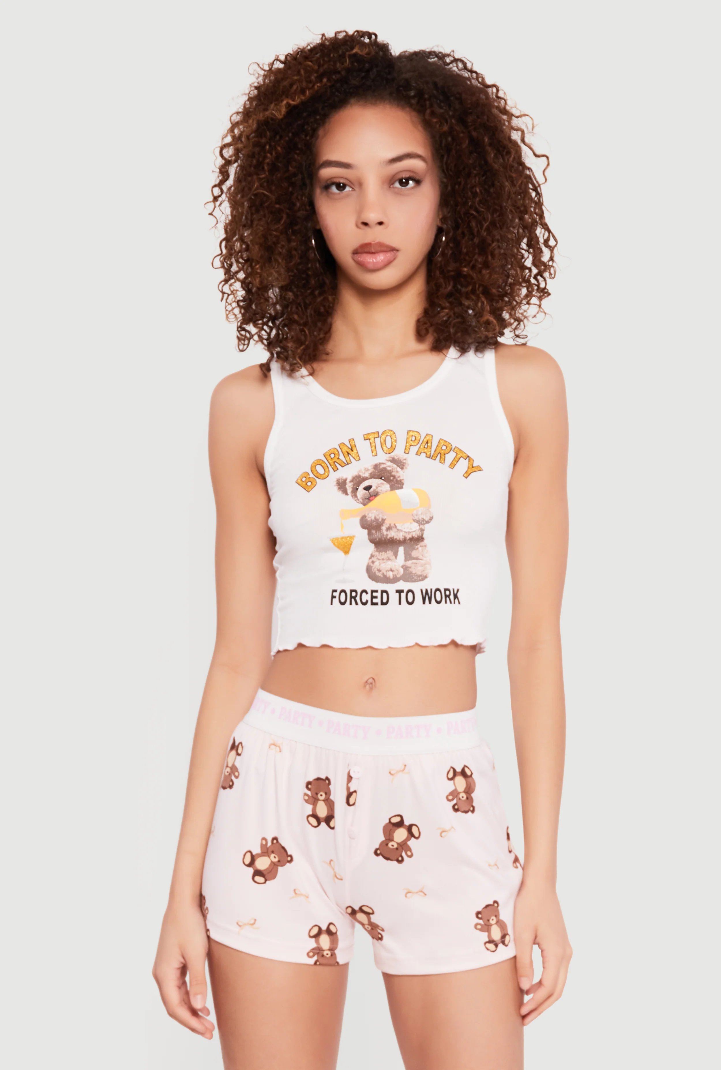 Born To Party Cropped Pajama Tank Top and Shorts