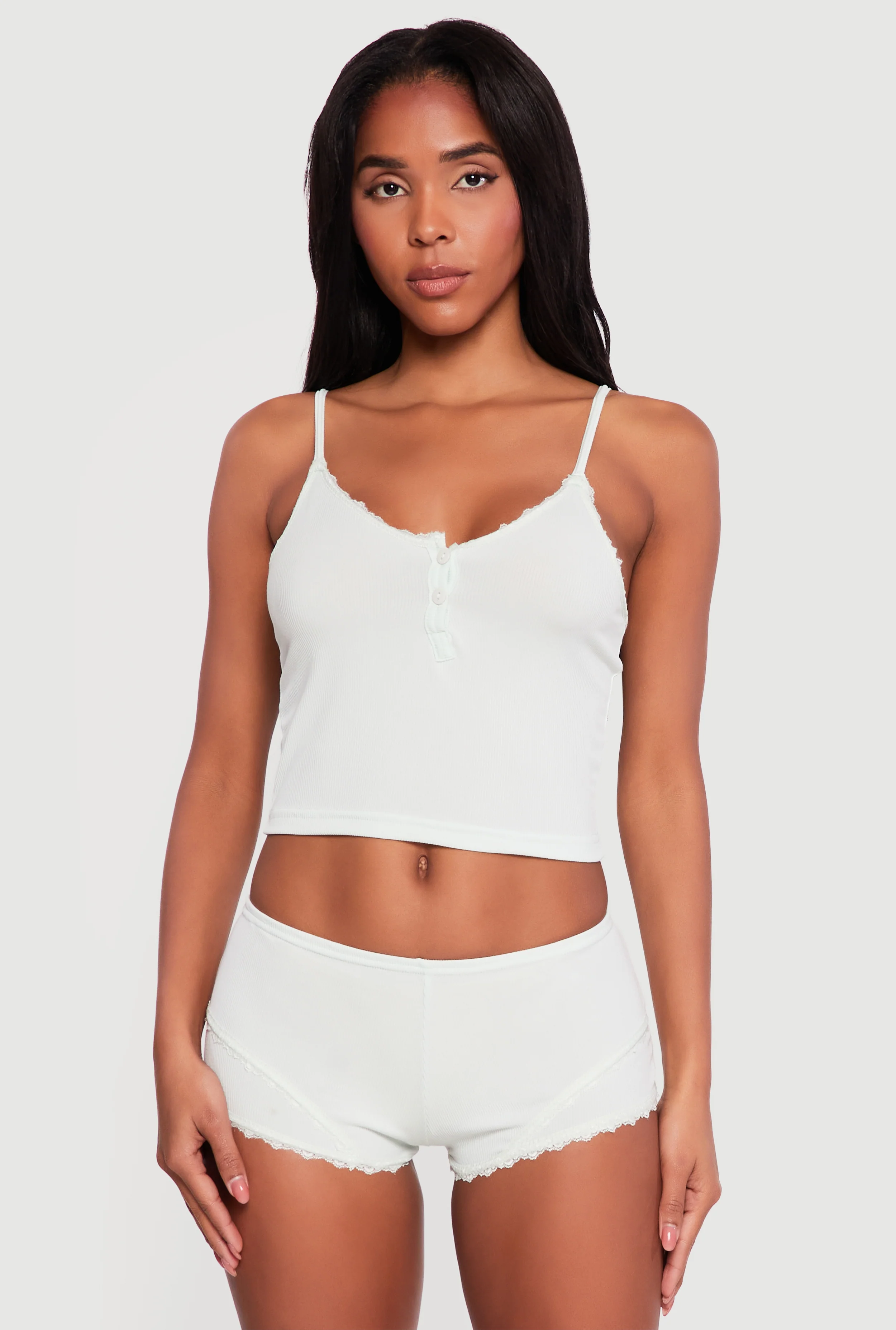 Ribbed Knit Cropped Pajama Cami and Shorts Set