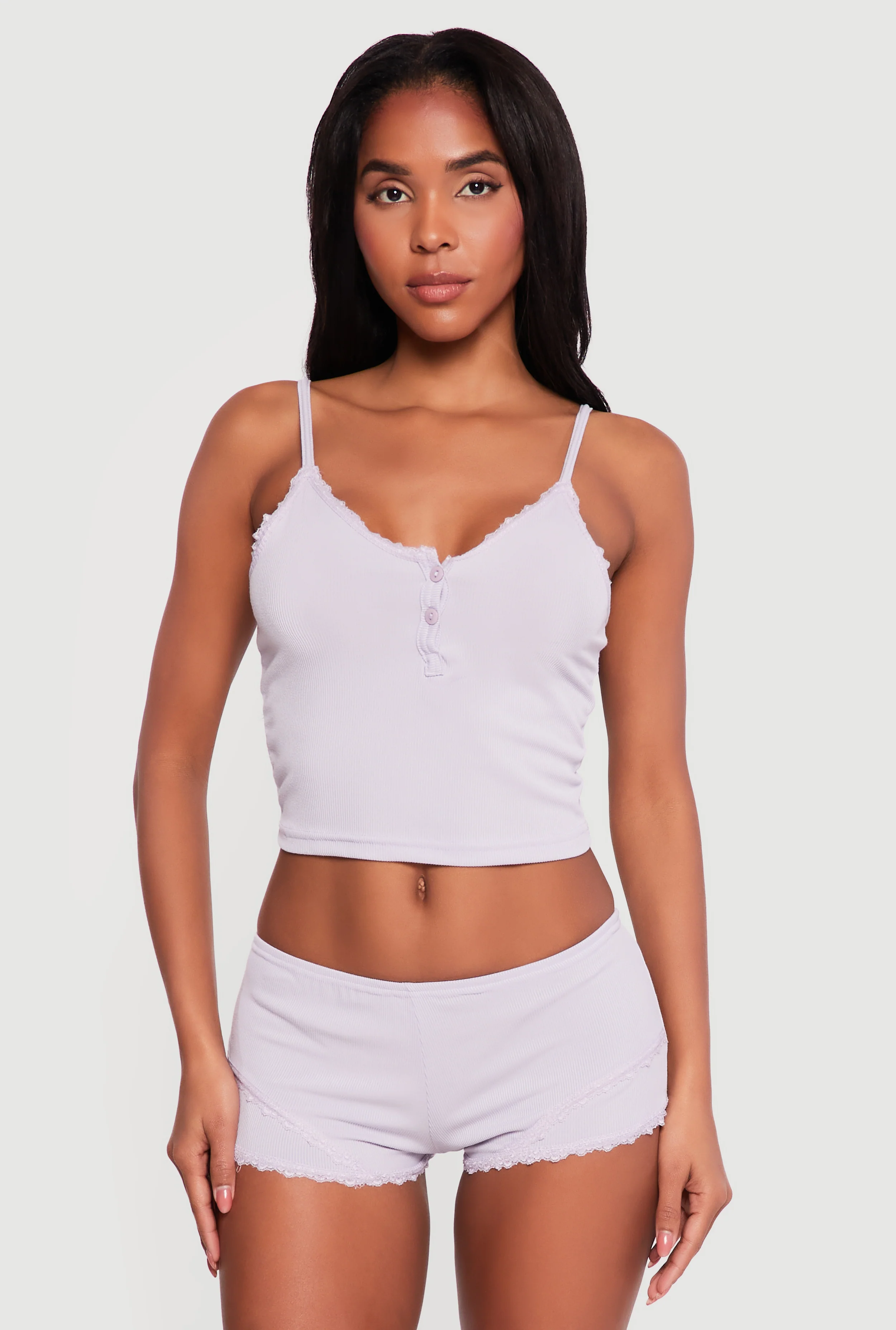 Ribbed Knit Cropped Pajama Cami and Shorts Set