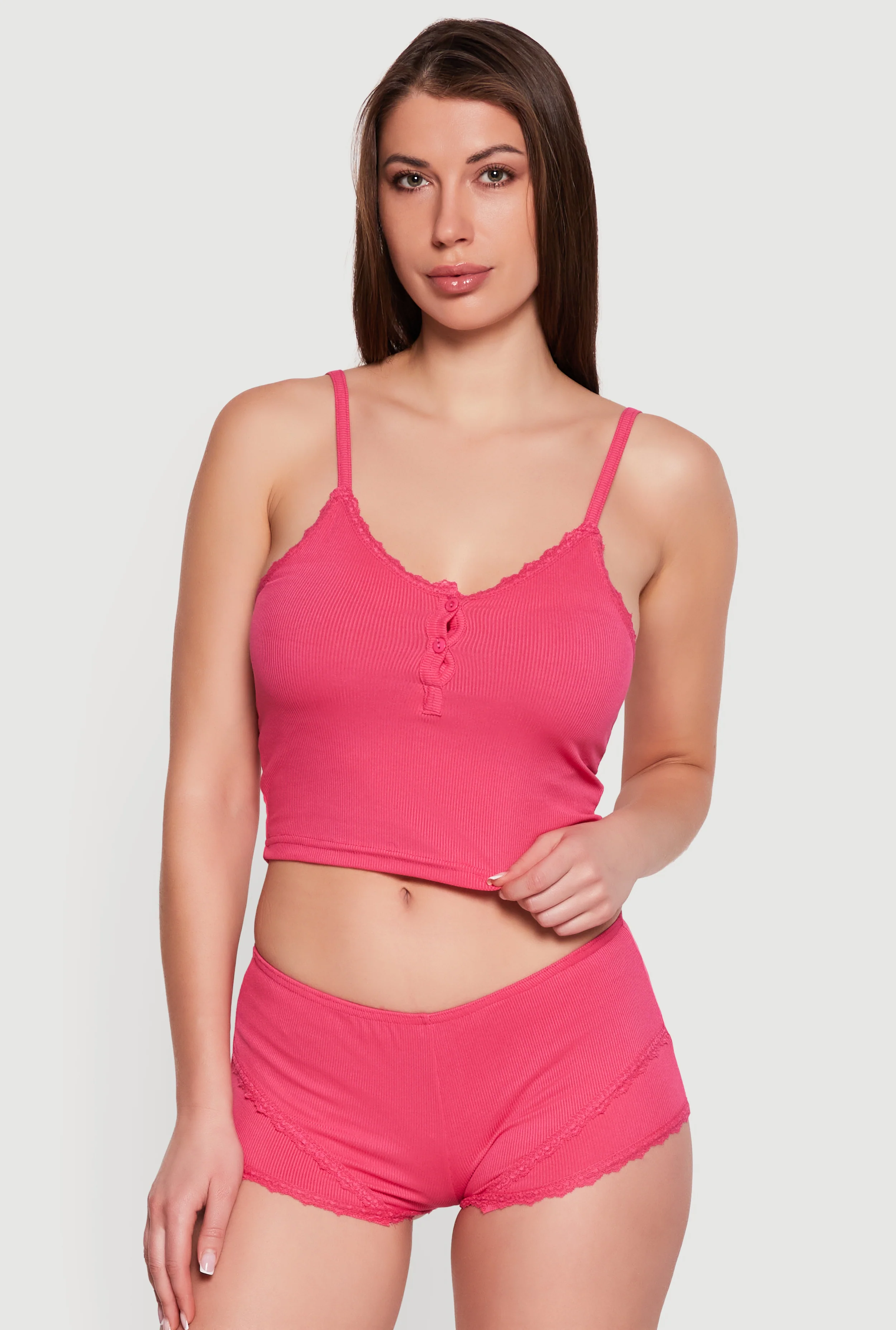 Rib Knit Cropped Pajama Cami and Boyshorts Set