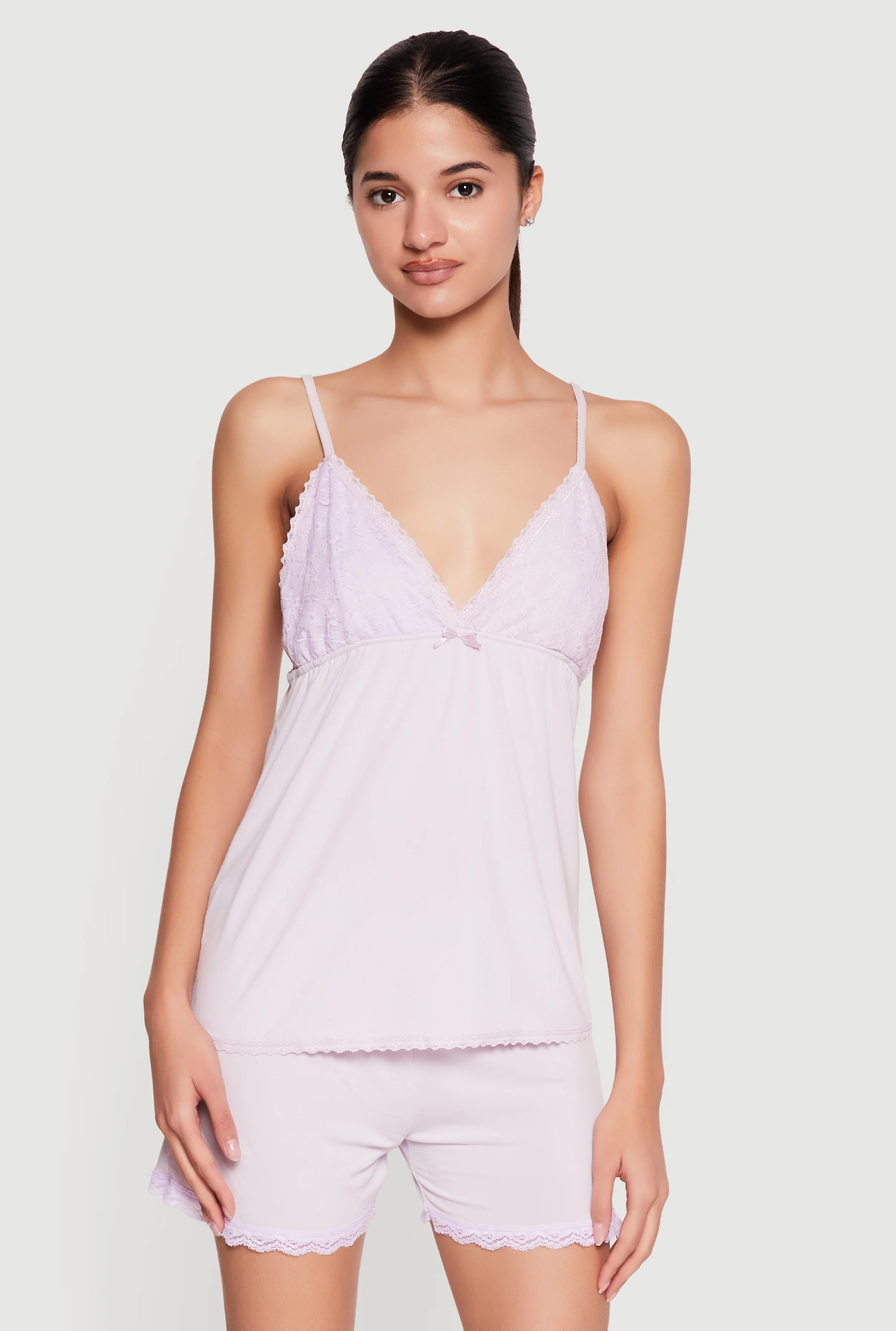 Lace Detail Soft Knit Pajama Cami and Shorts