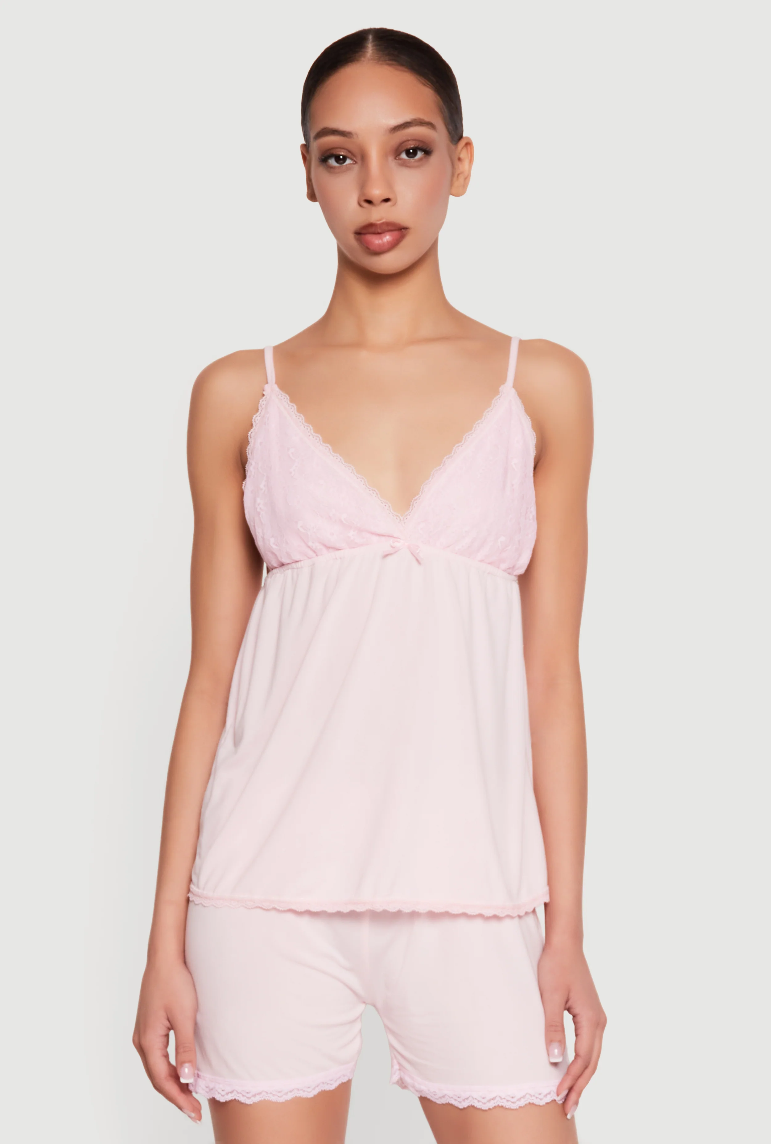 Lace Detail Soft Knit Pajama Cami and Shorts