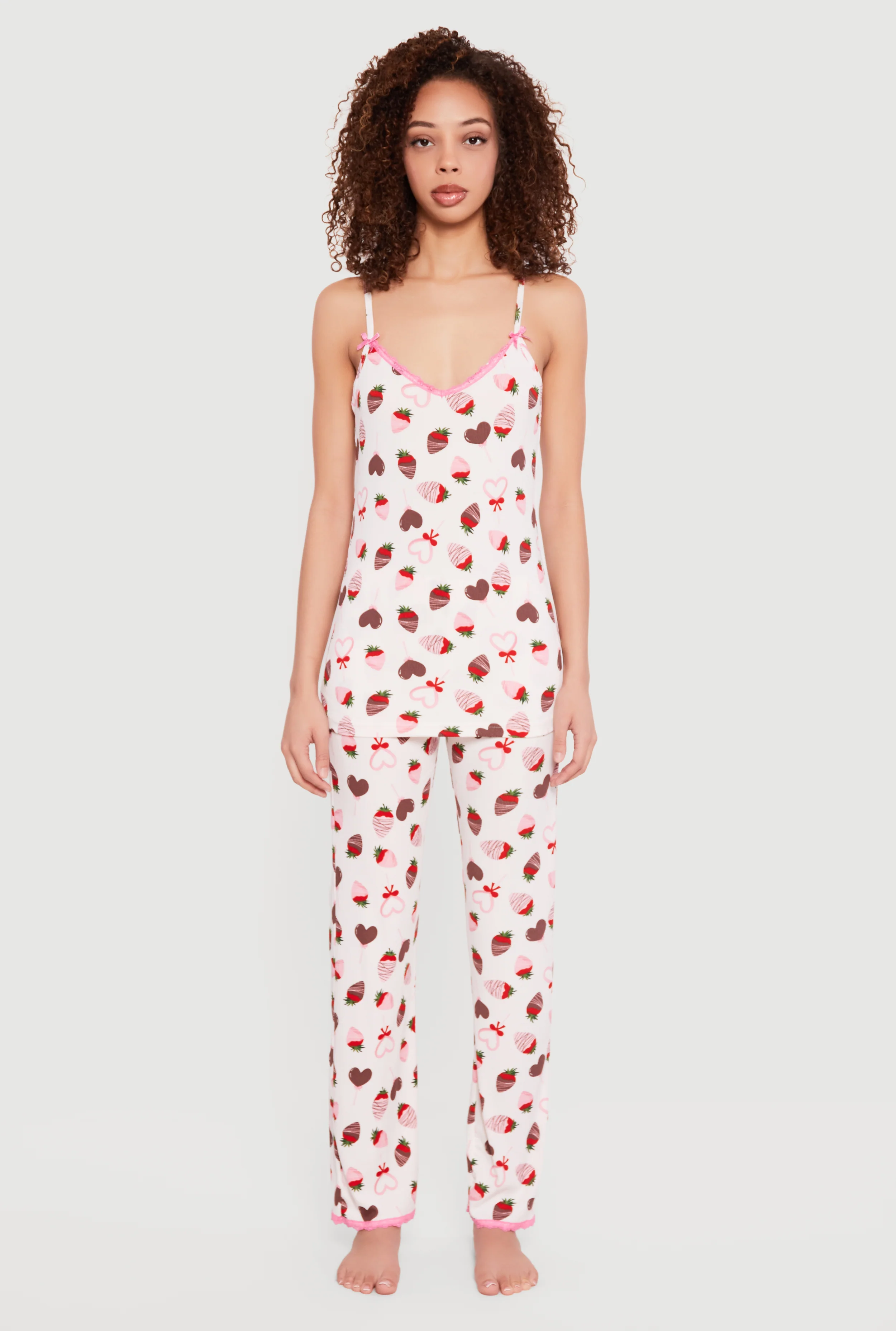 Chocolate Strawberry Print Pajama Cami and Pants
