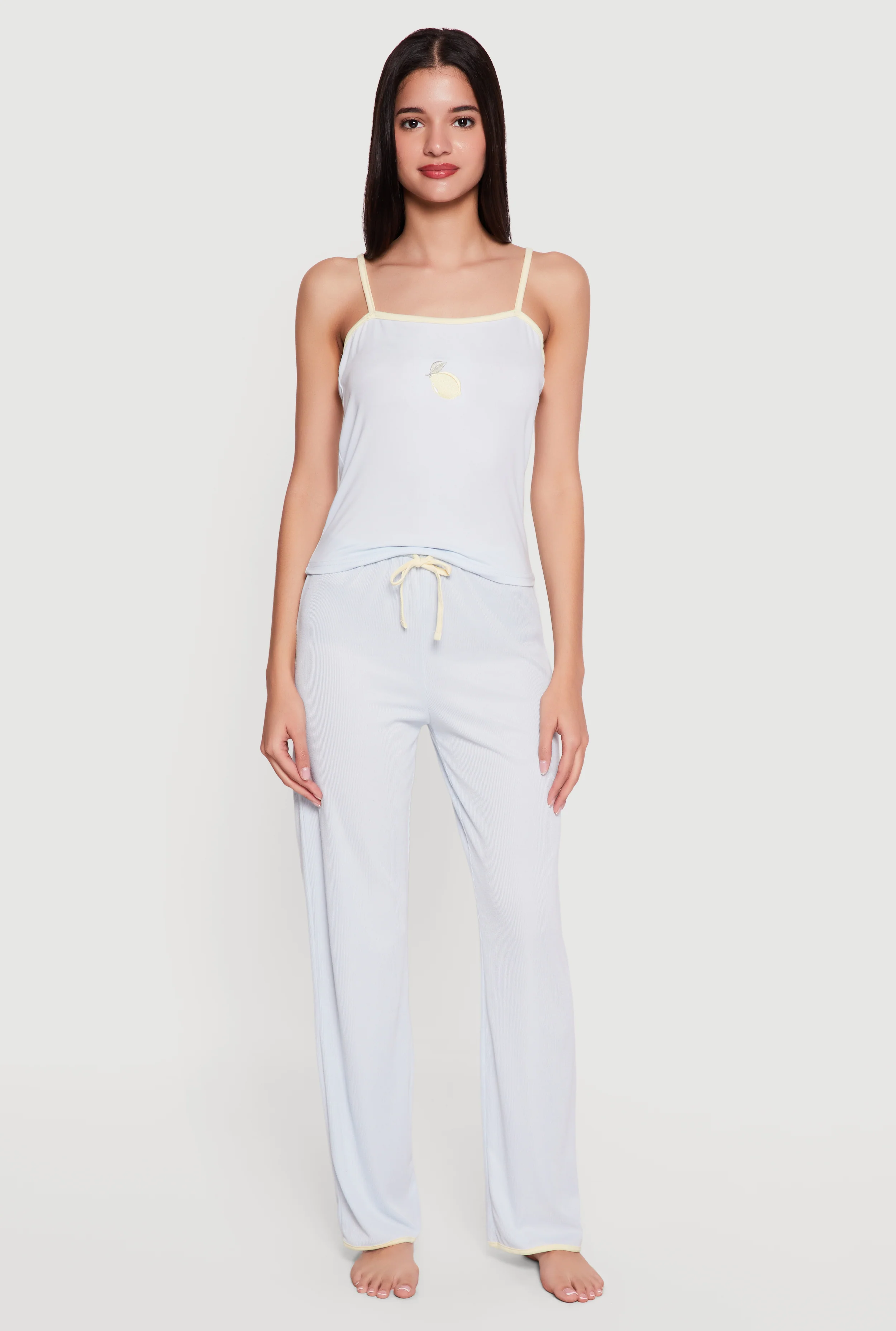 Lemon Graphic Contrast Trim Pajama Cami and Lounge Pants