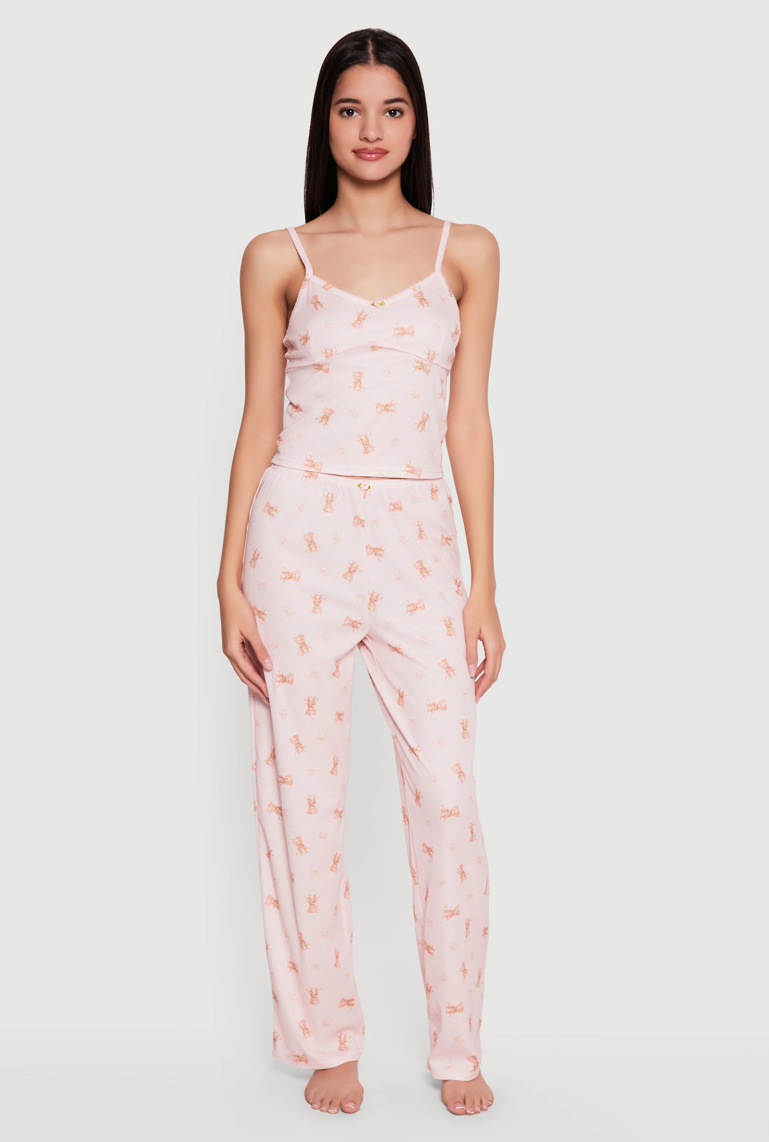 Teddy Bear Print Pajama Cami and Pants Set