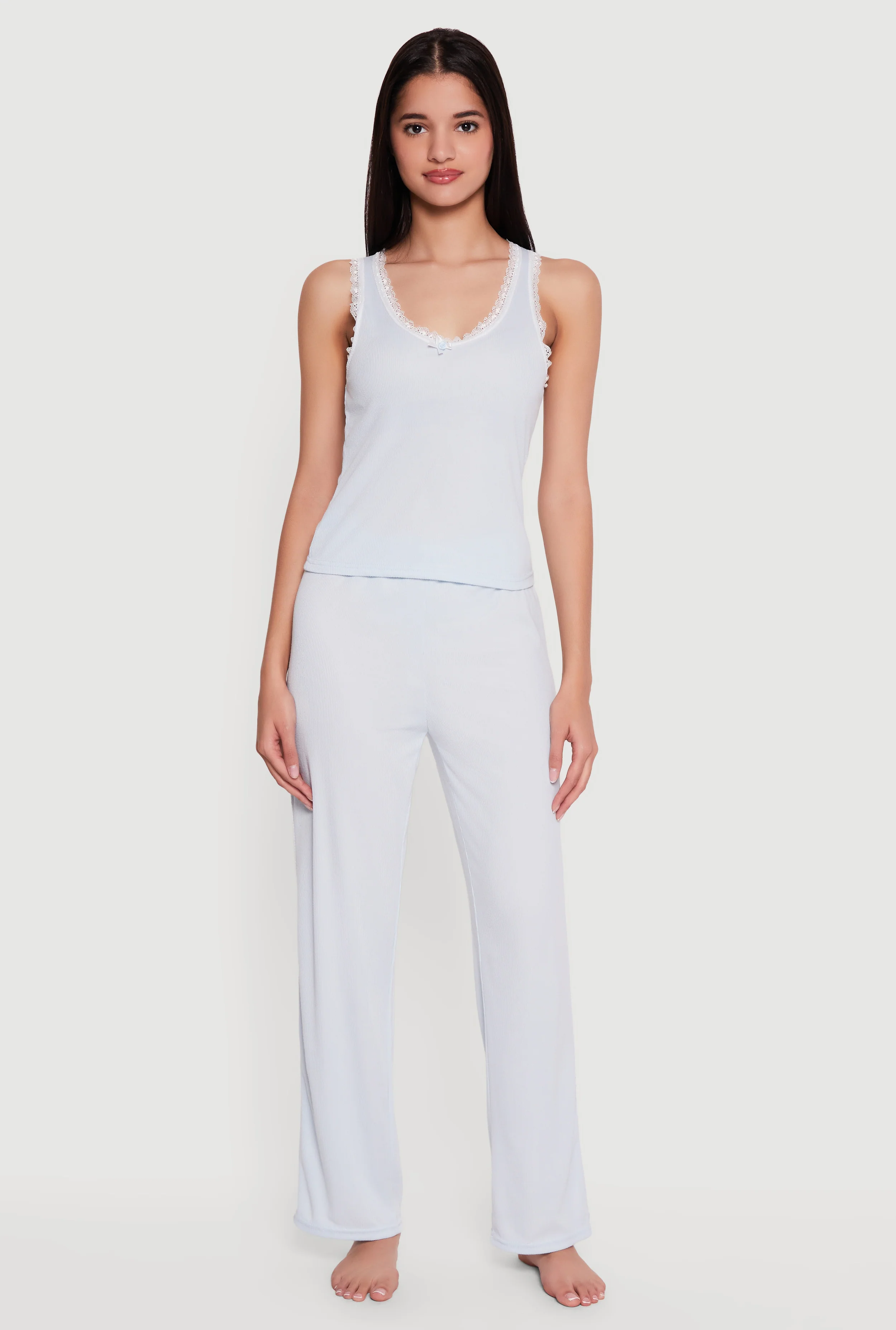 Lace Trim Pajama Tank Top and Lounge Pants
