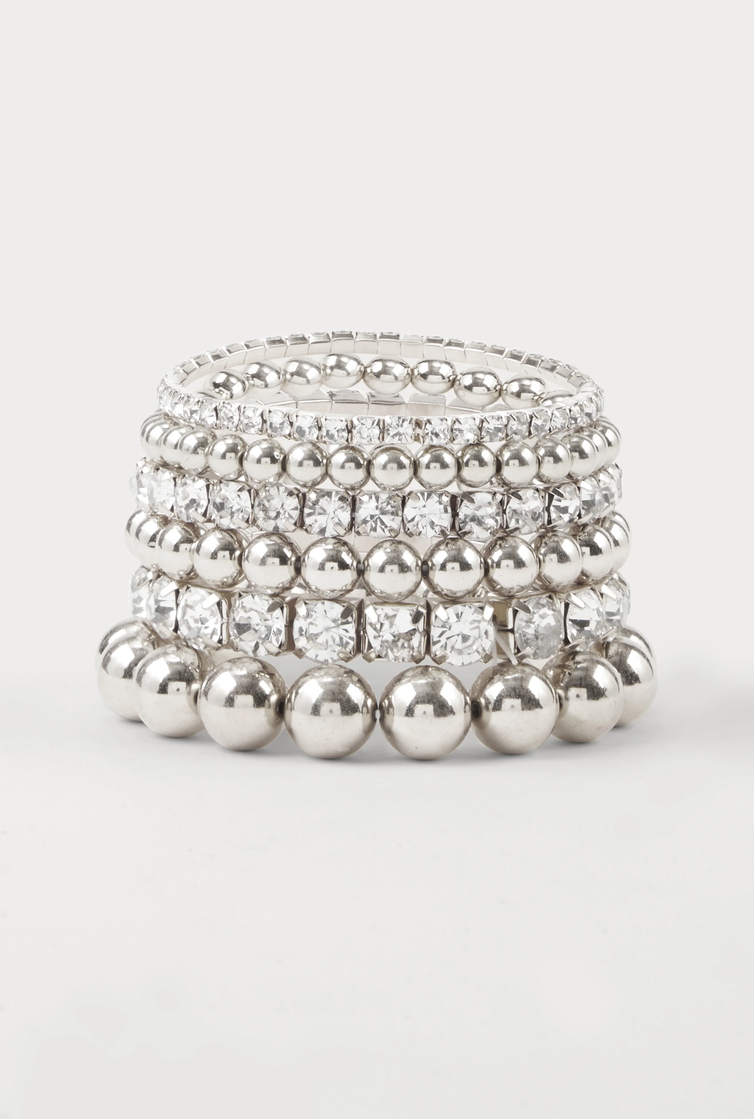 Rhinestone Metallic Beaded Stretch Bracelets Set of 6