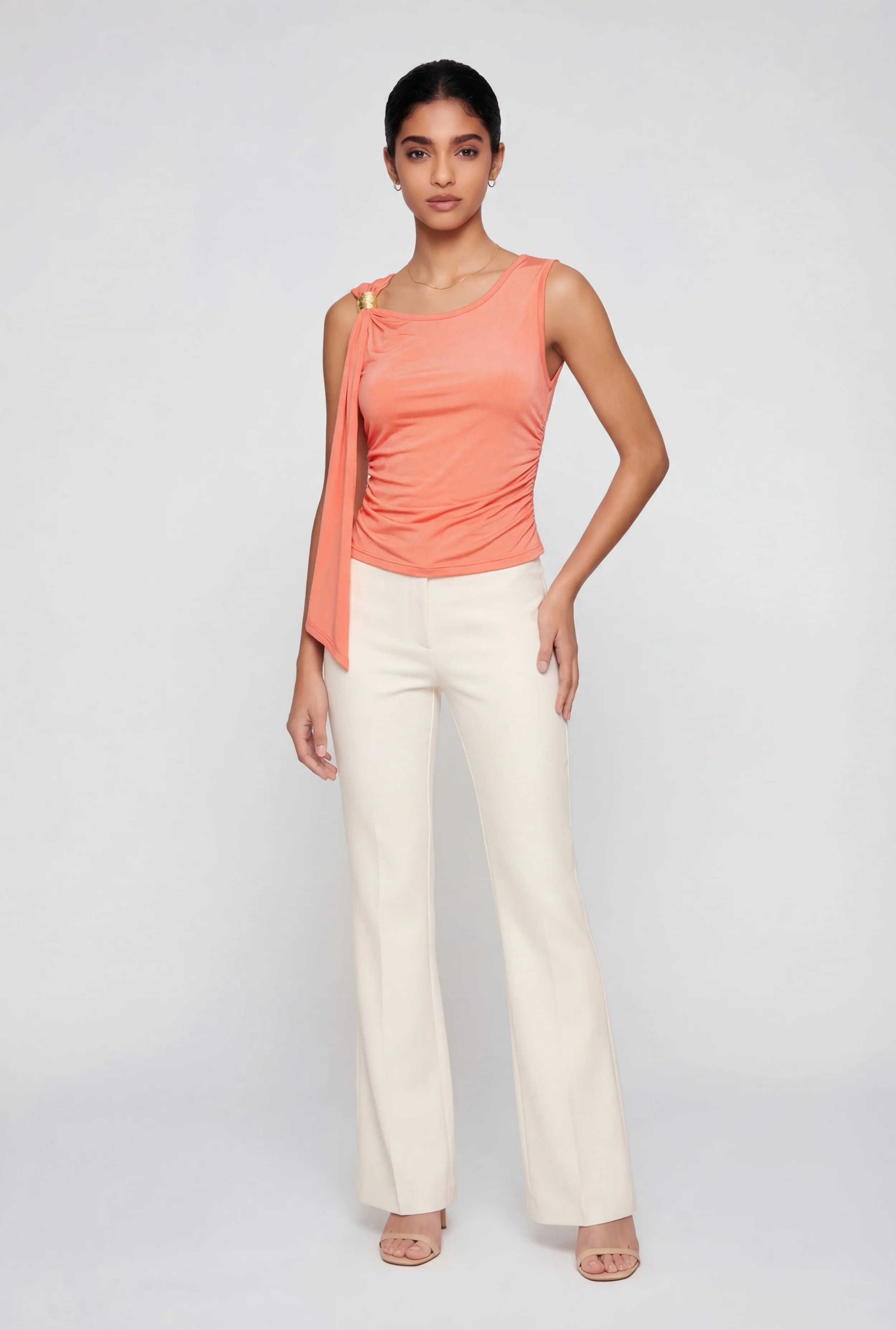 Metallic Detail Ruched Side Scarf Top