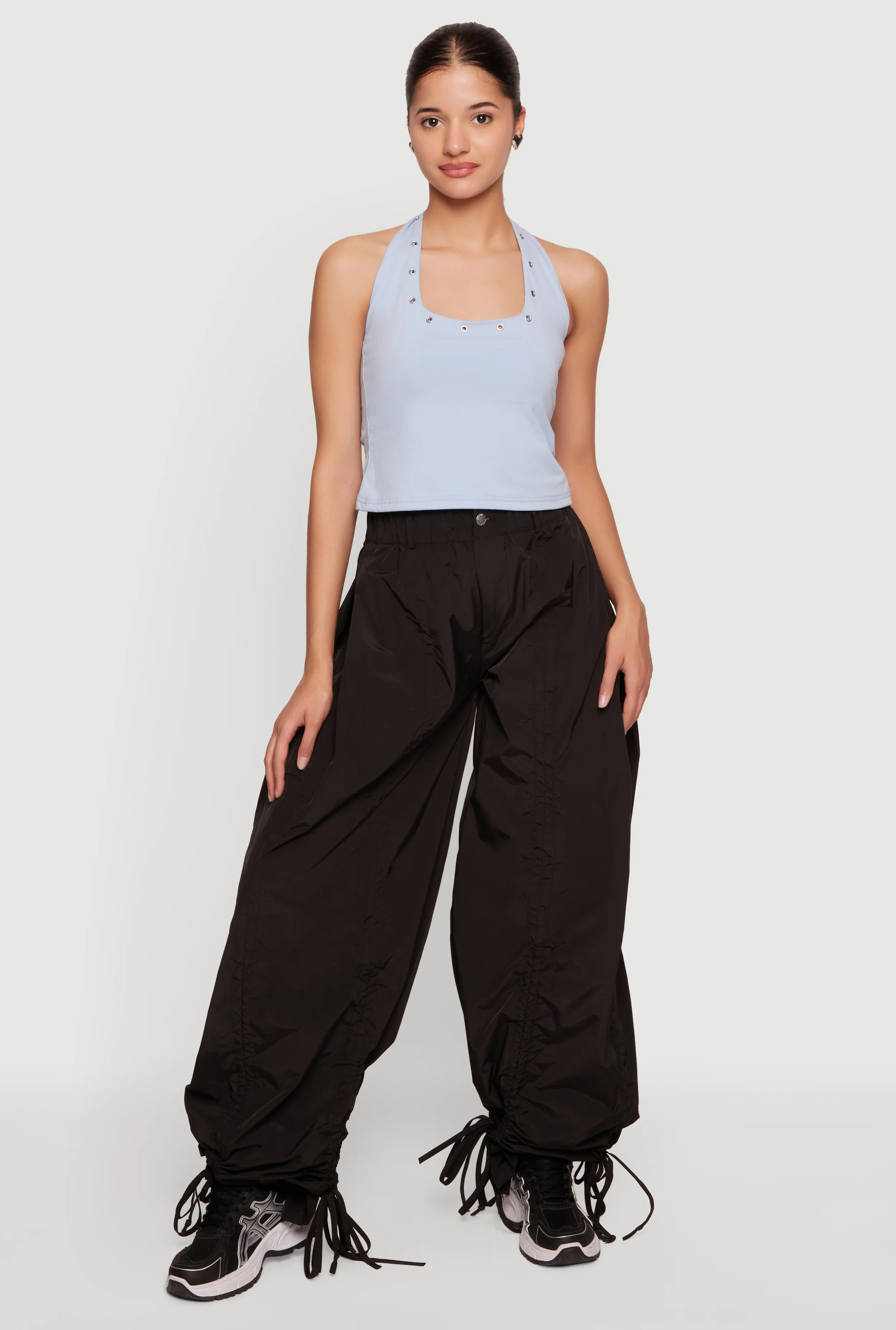 Grommet Detail Cropped Halter Top