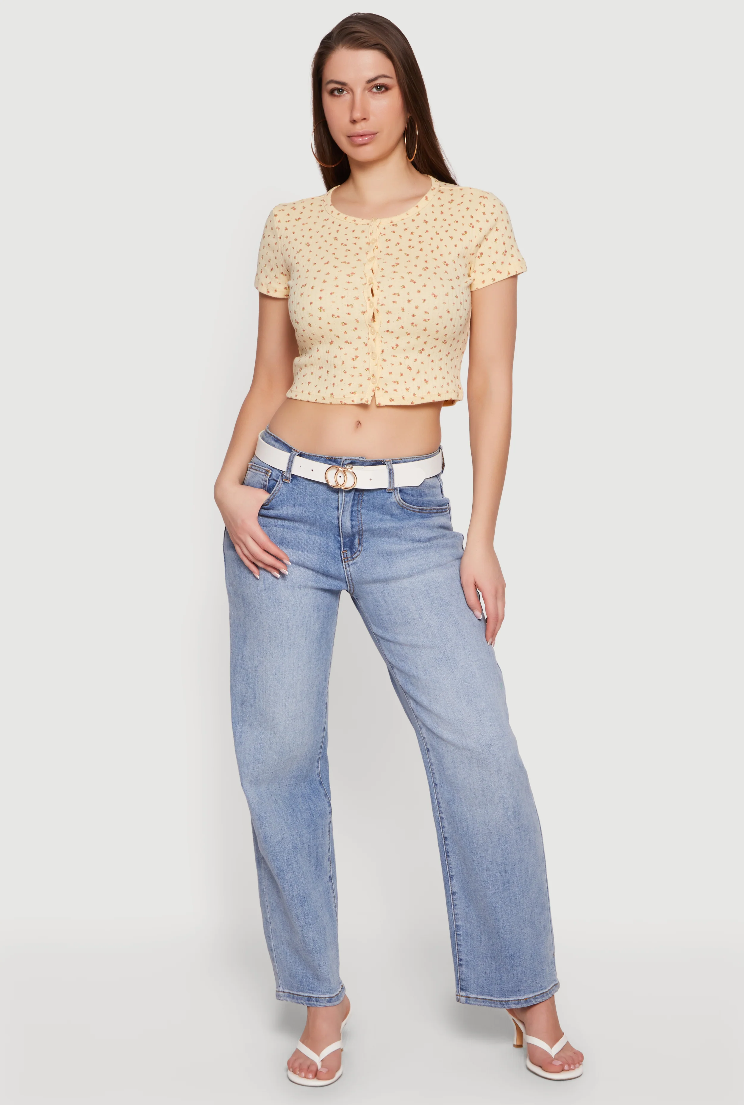 Ditsy Floral Button Front Crop Top
