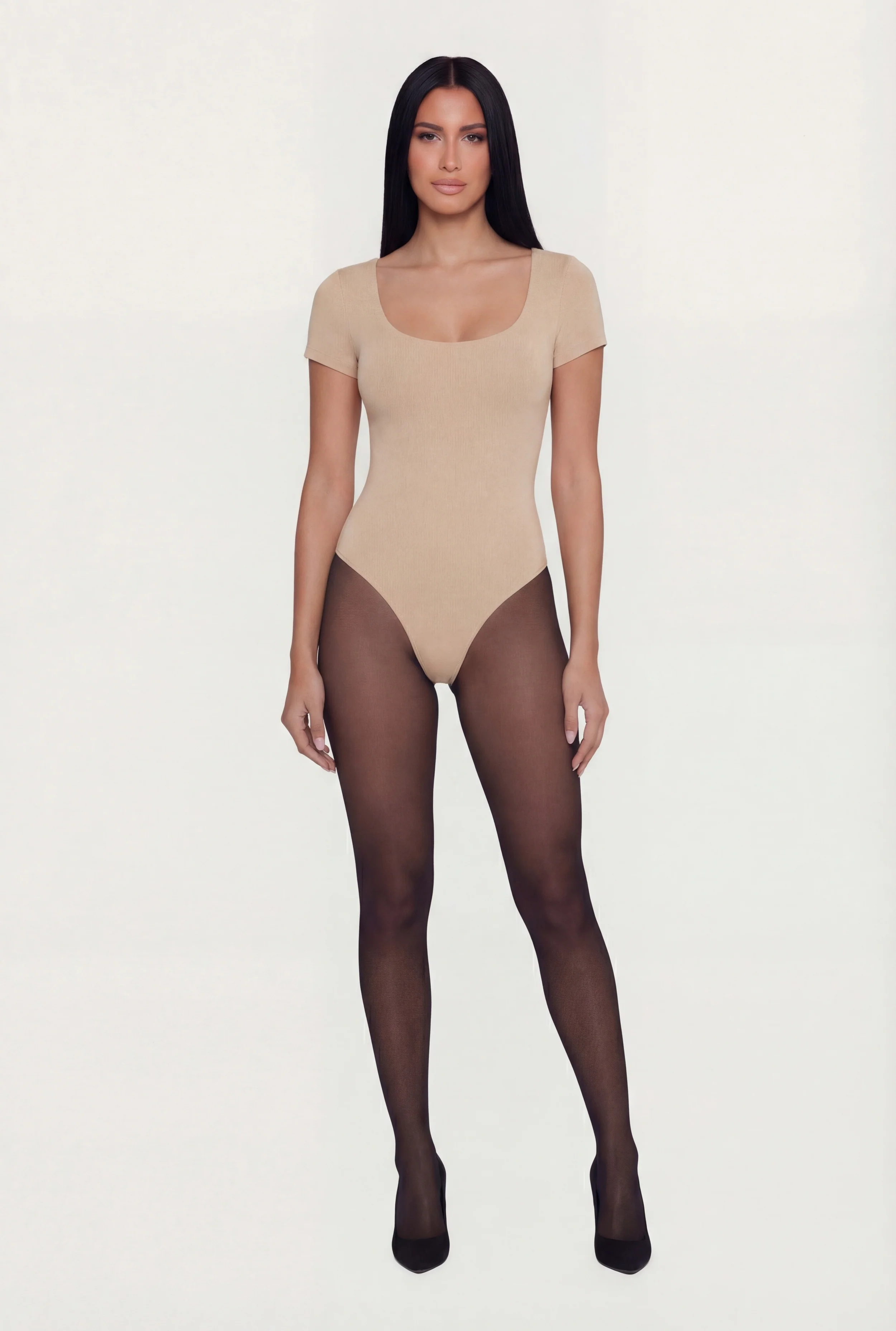 Scoop Neck Double Layered Short Sleeve Bodysuit