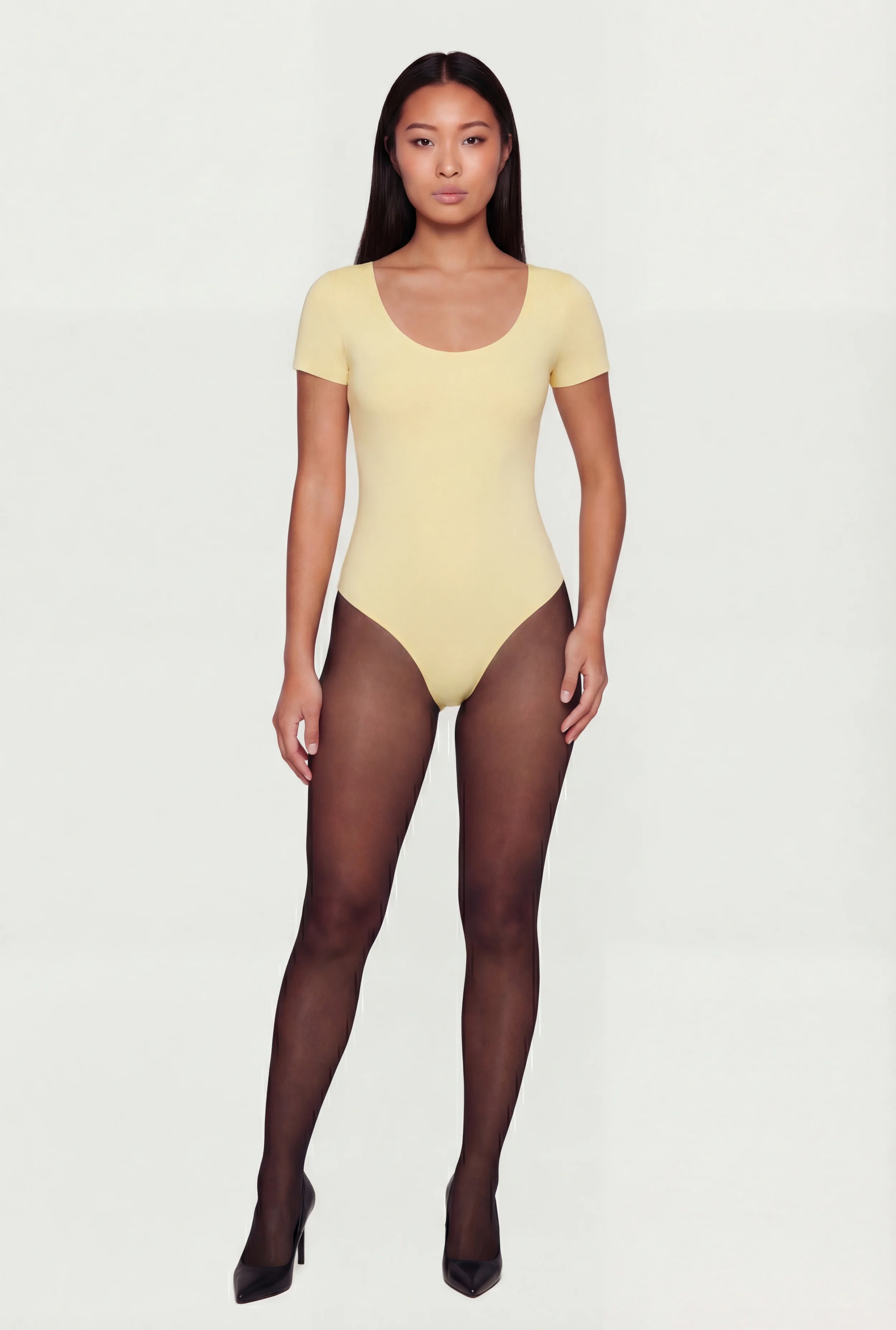Scoop Neck Double Layered Short Sleeve Bodysuit