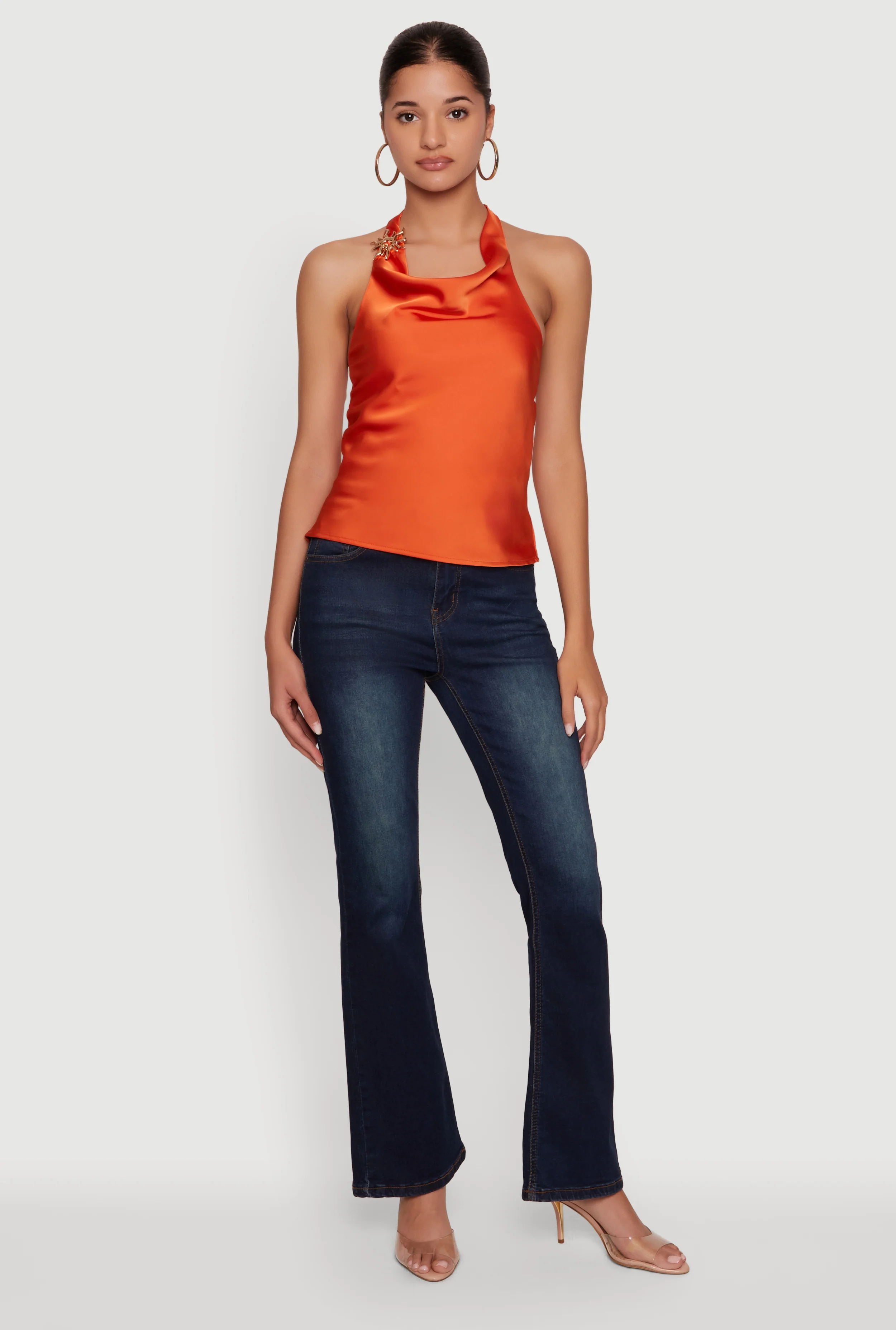 Sun Pendant Detail Satin Halter Top