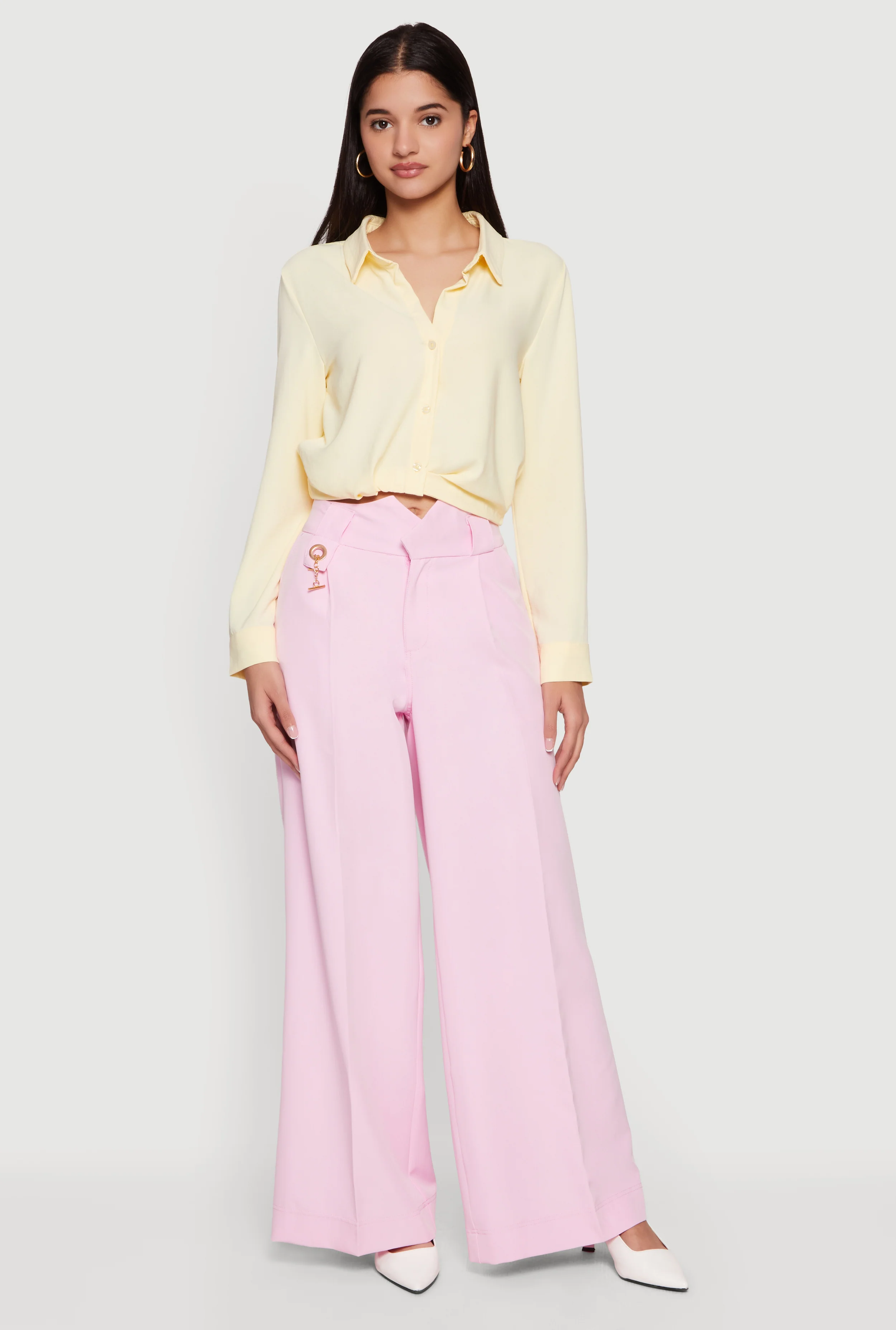 Crepe Knit Cropped Button Front Shirt