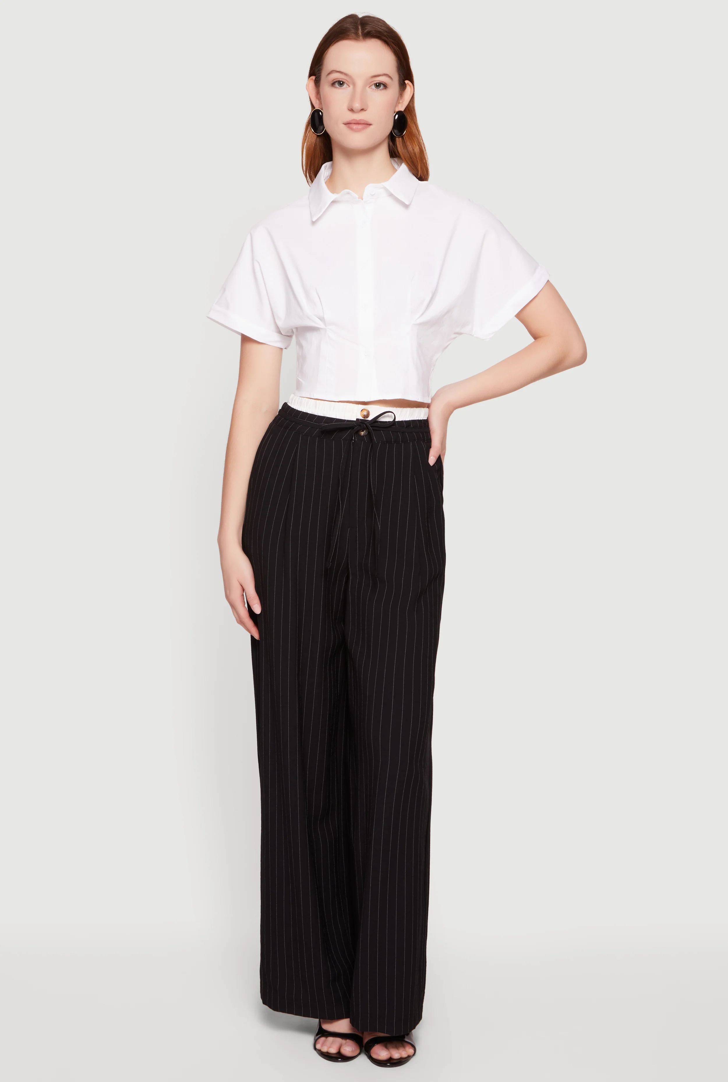 Cropped Pleated Button Front Shirt