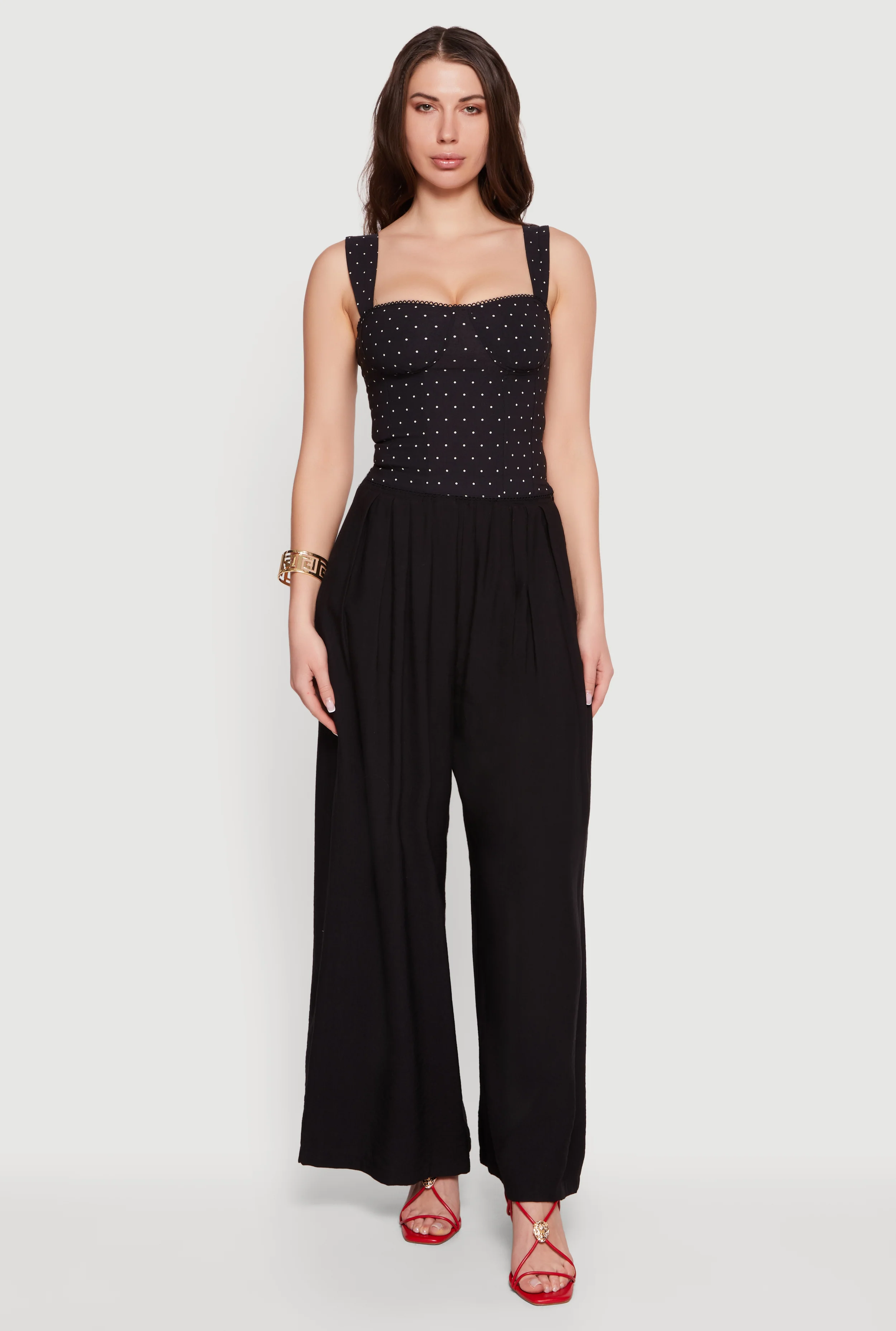 Lace Trim Polka Dot Bustier Top