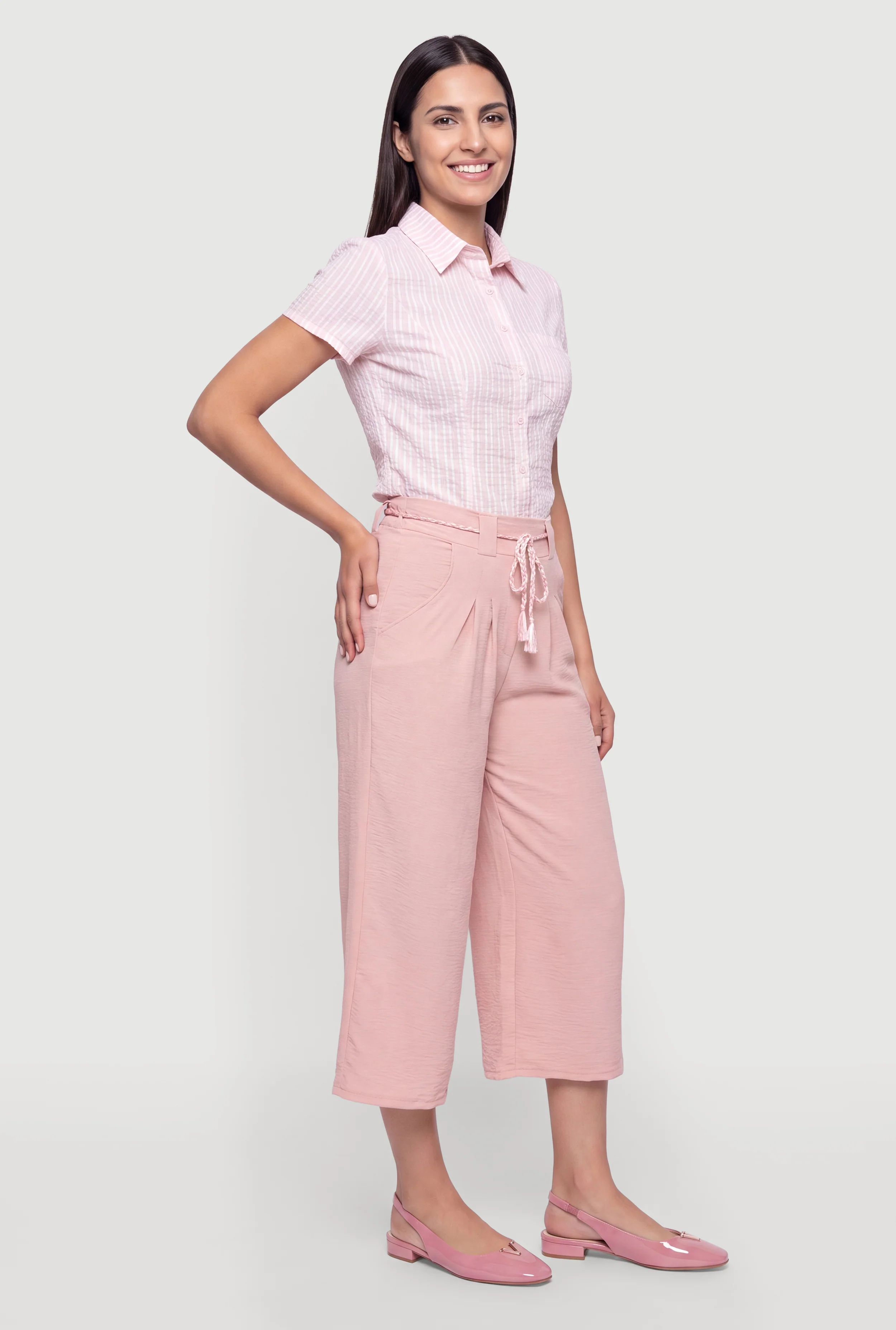 Plaid Seersucker Button Front Pleated Shirt