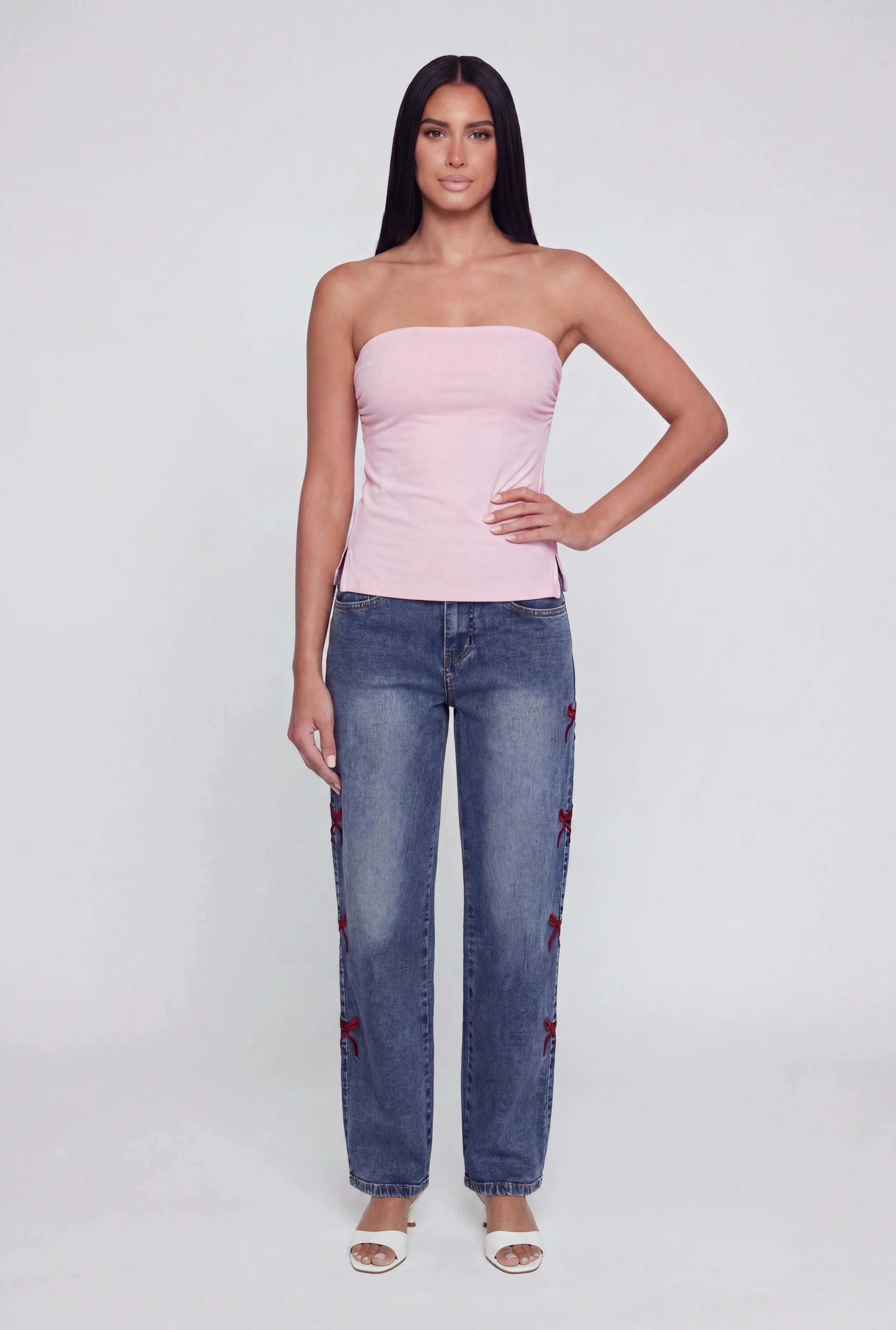 Ruched Side Tube Top with Side Slits