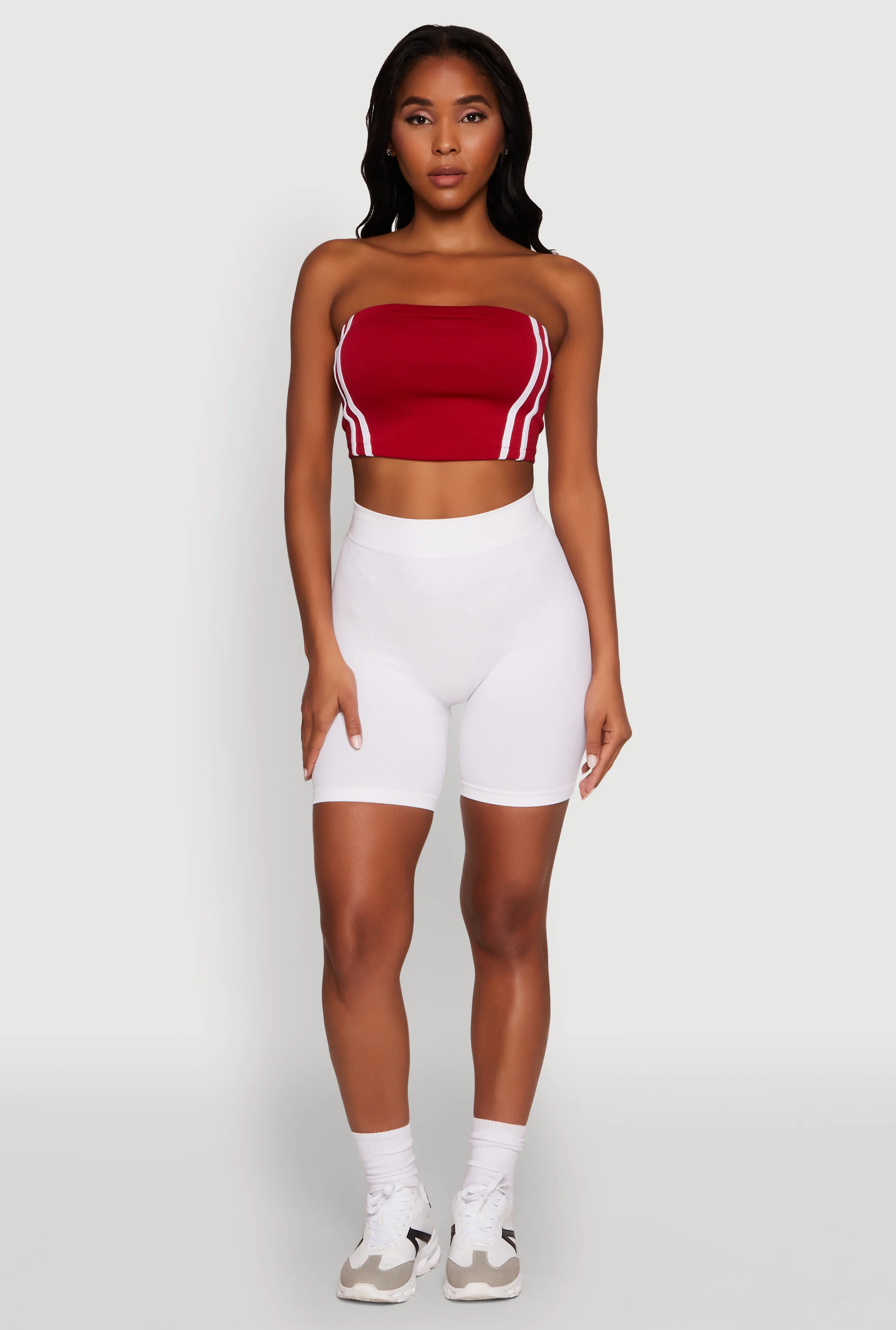 Trendy Strapless Varsity Stripe Tube Top