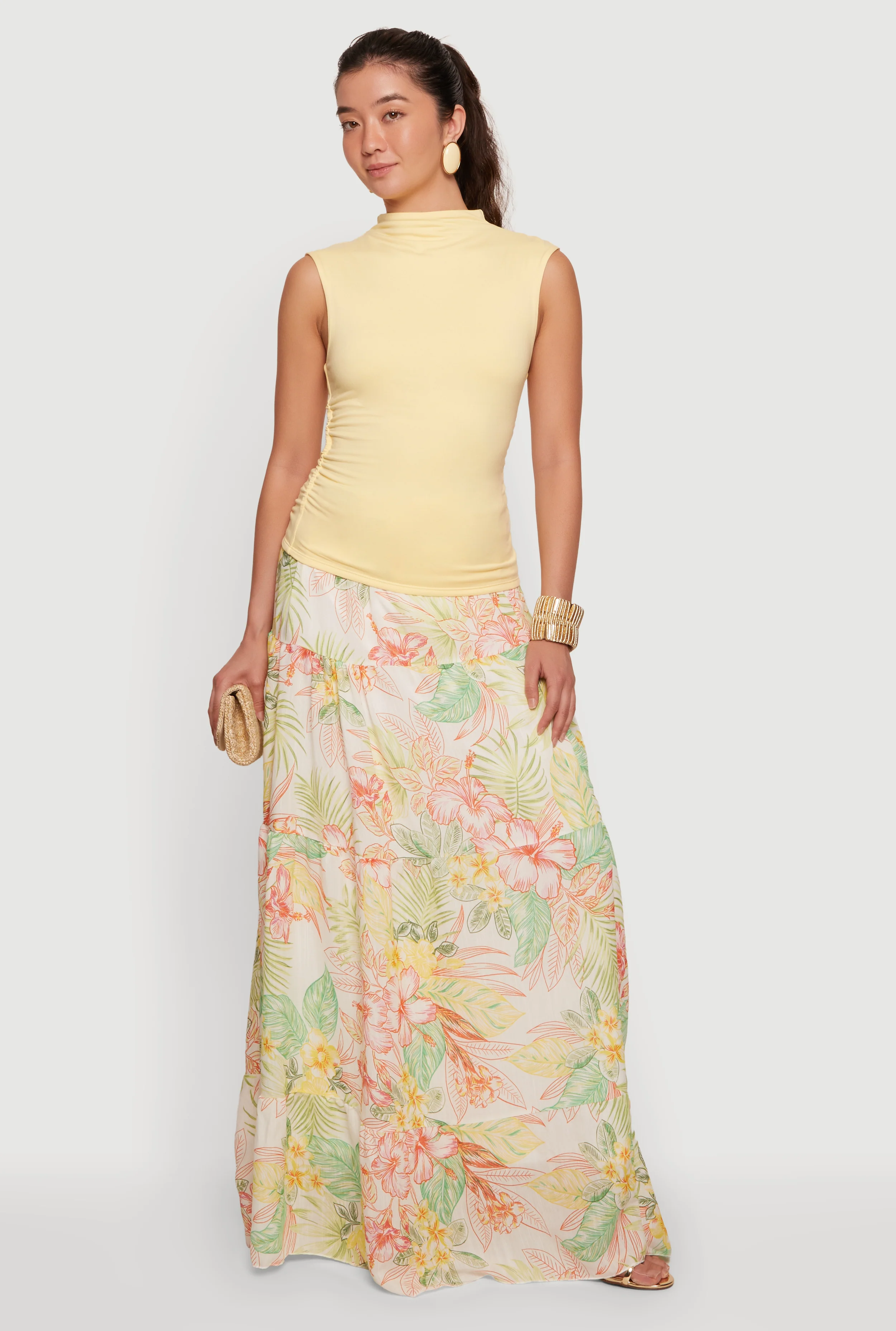 Sleeveless Soft Knit Mock Neck Blouse with Side Ruched Detail