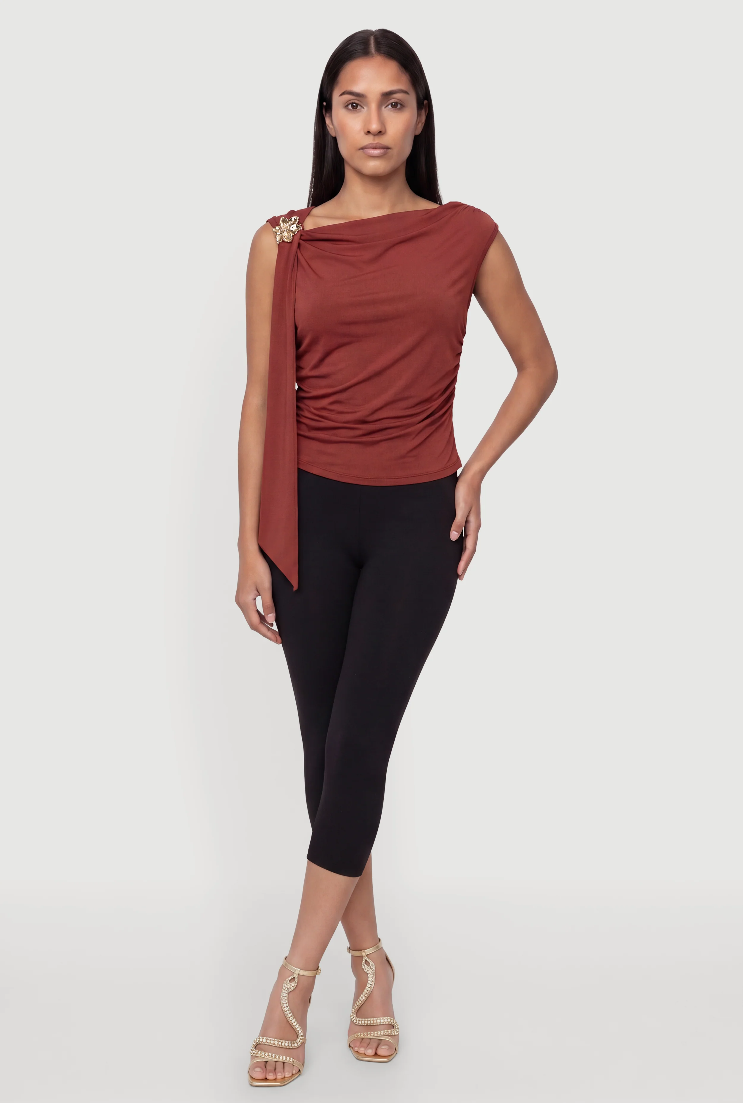 Metallic Flower Detail Asymmetrical Scarf Top