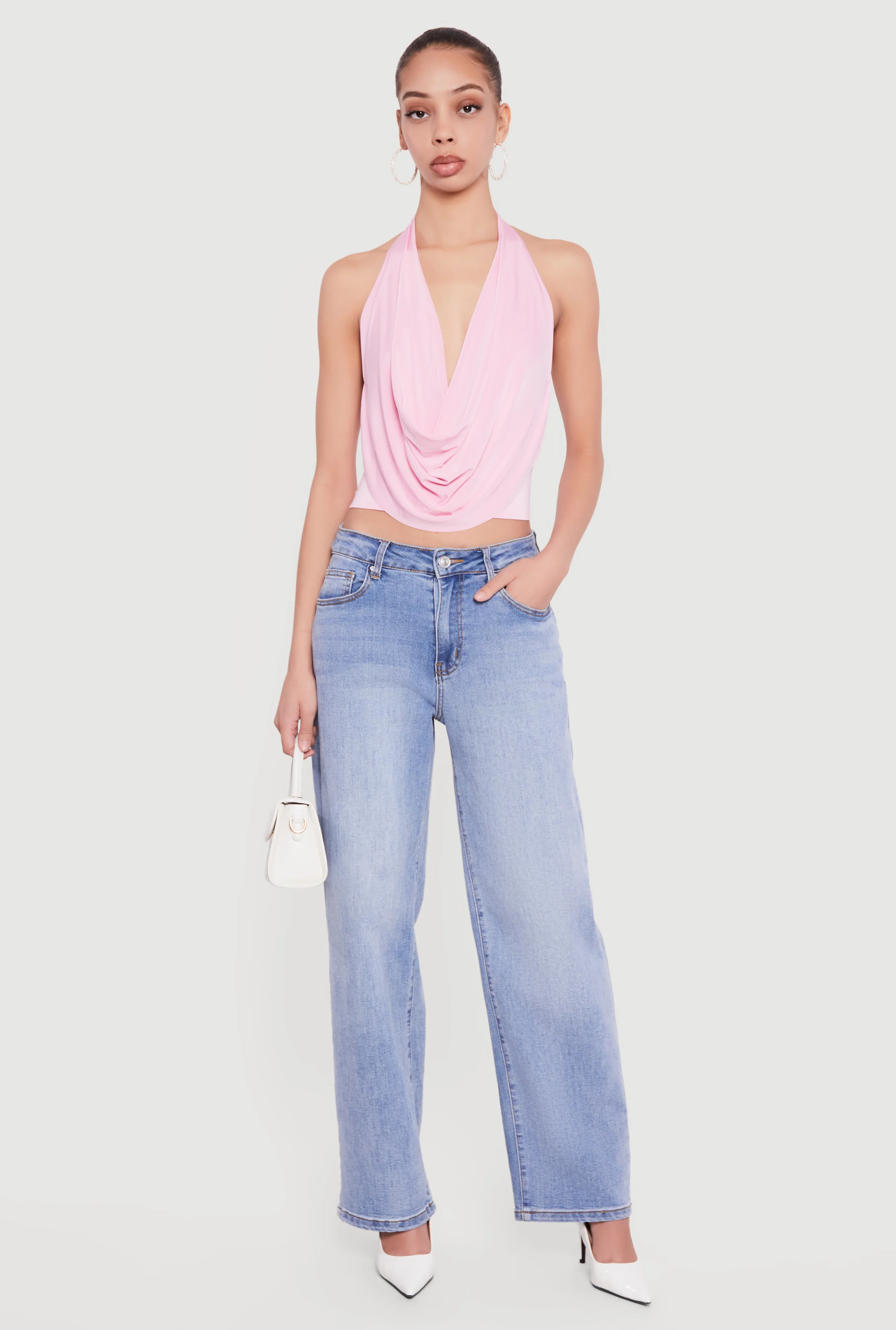 Cowl Neck Halter Crop Top