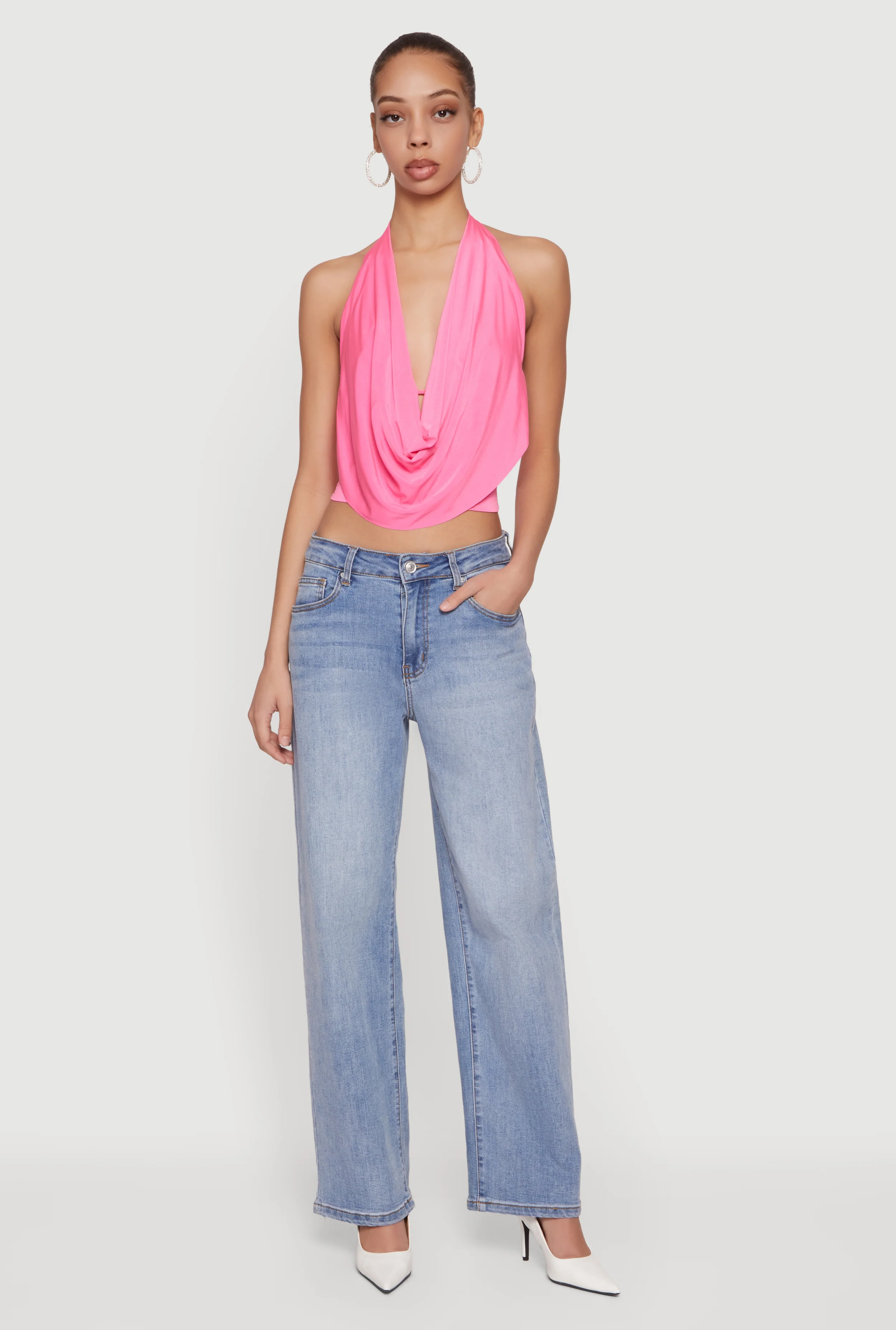 Cowl Neck Halter Crop Top