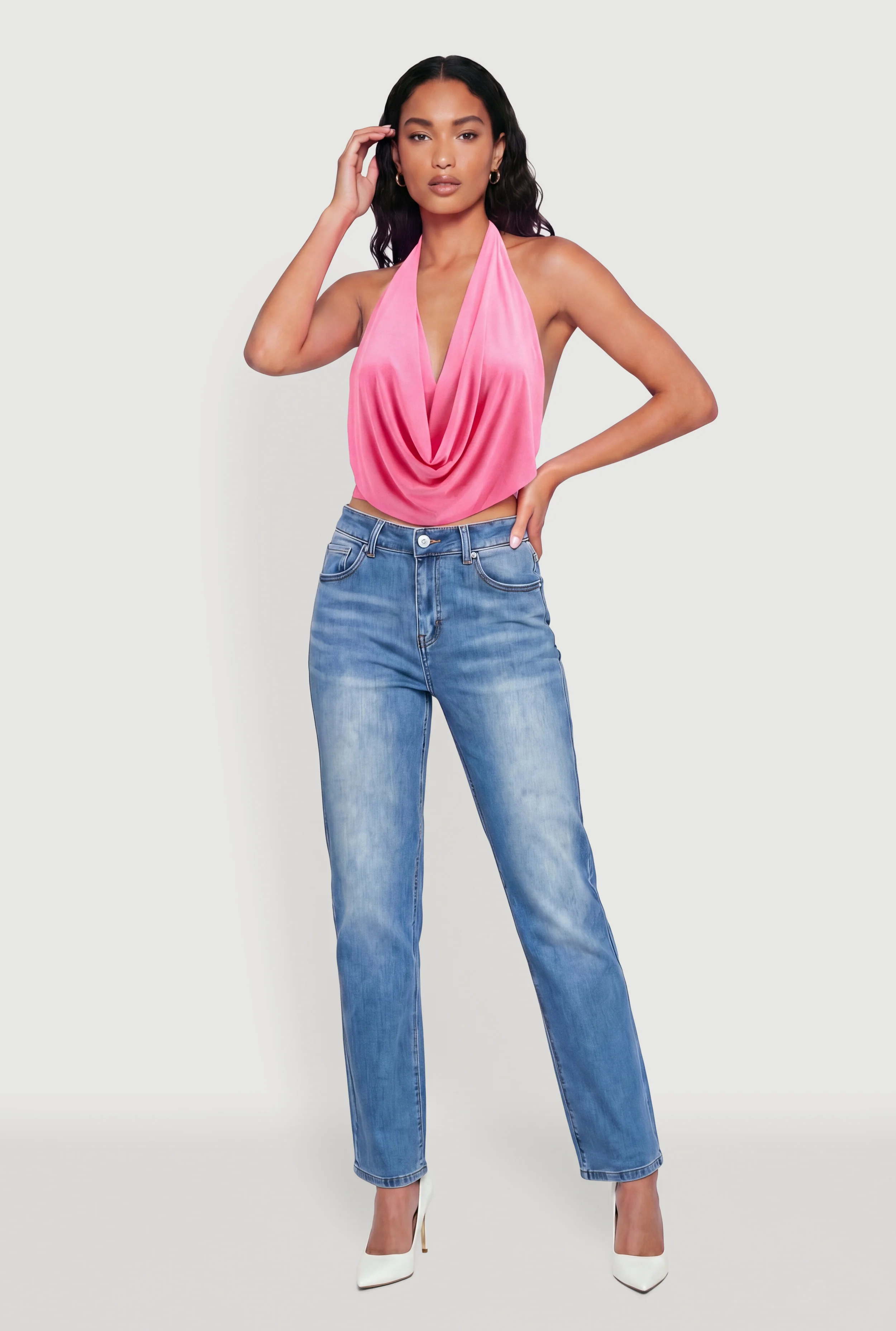 Cowl Neck Halter Crop Top