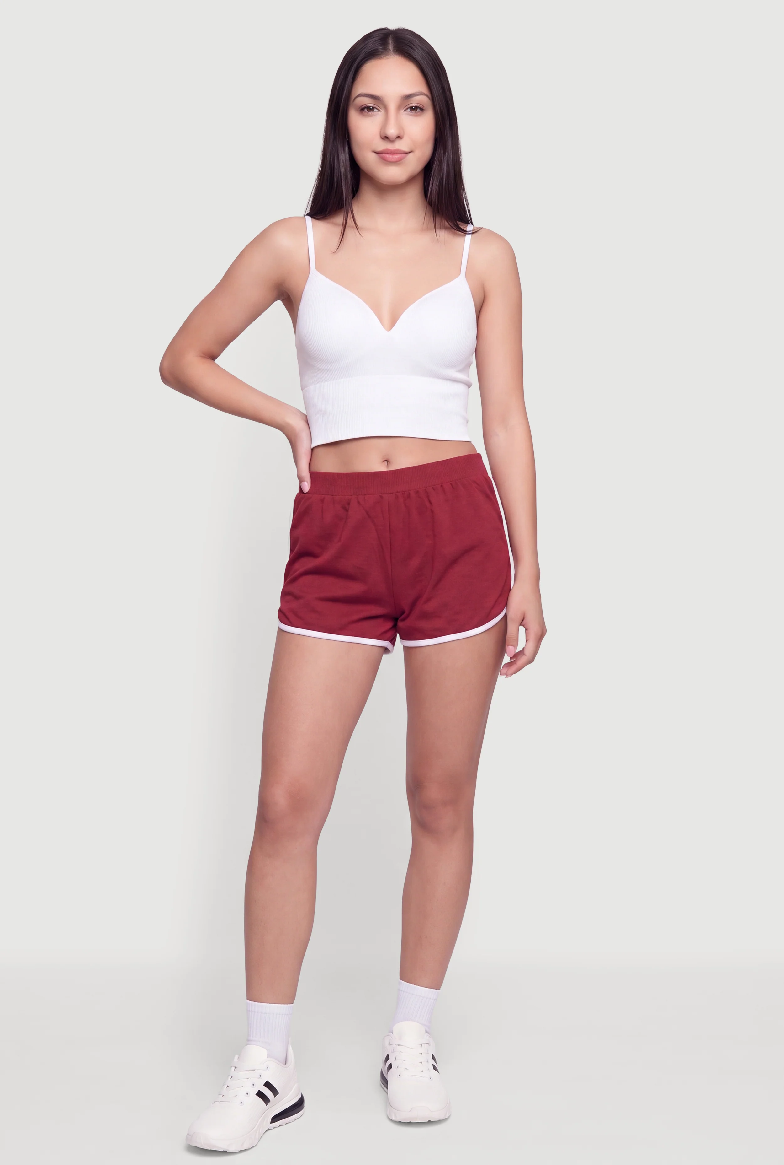 Seamless V Neck Cropped Cami with Mesh Shelf Bra Lining