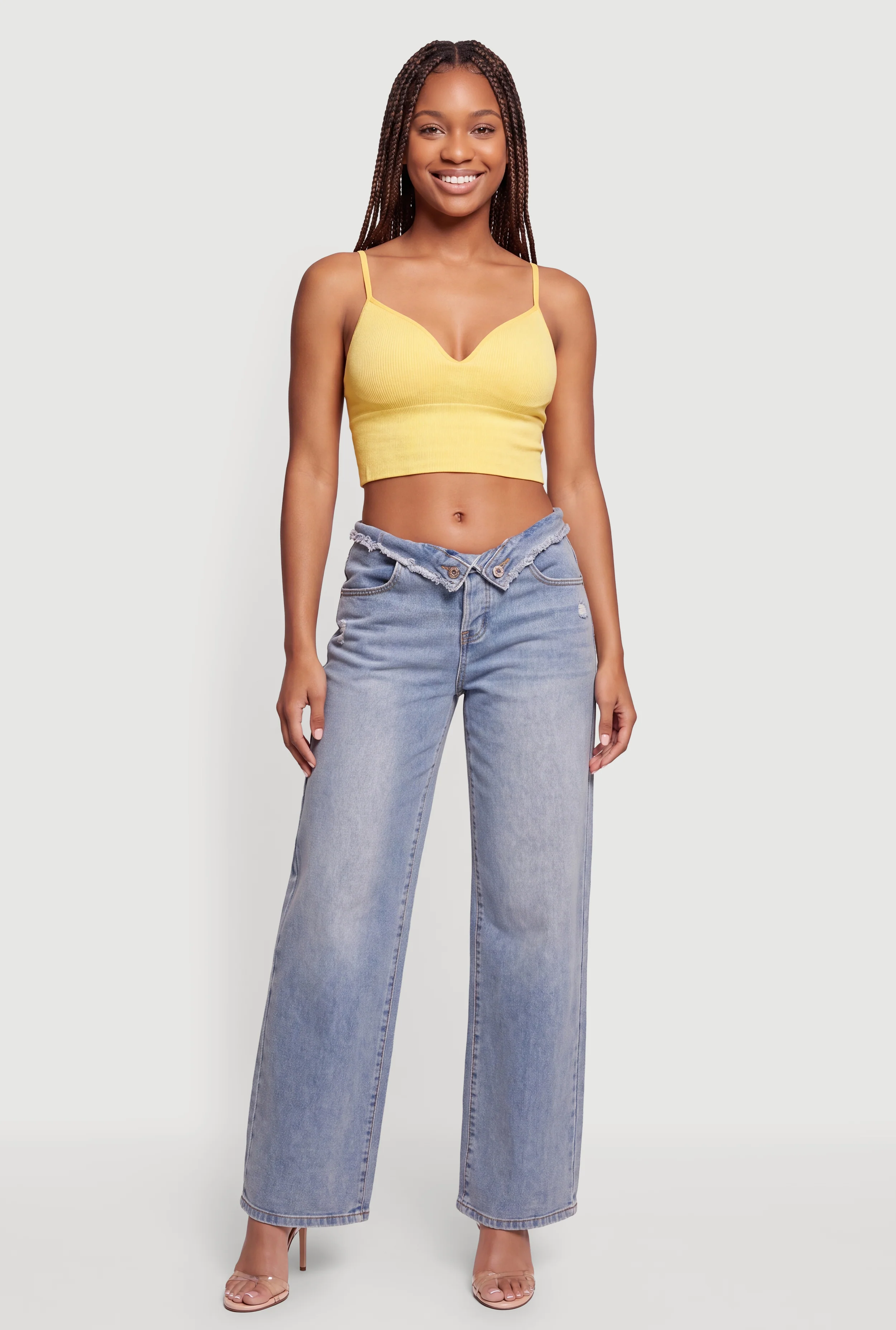 Seamless V Neck Cropped Cami with Mesh Shelf Bra Lining