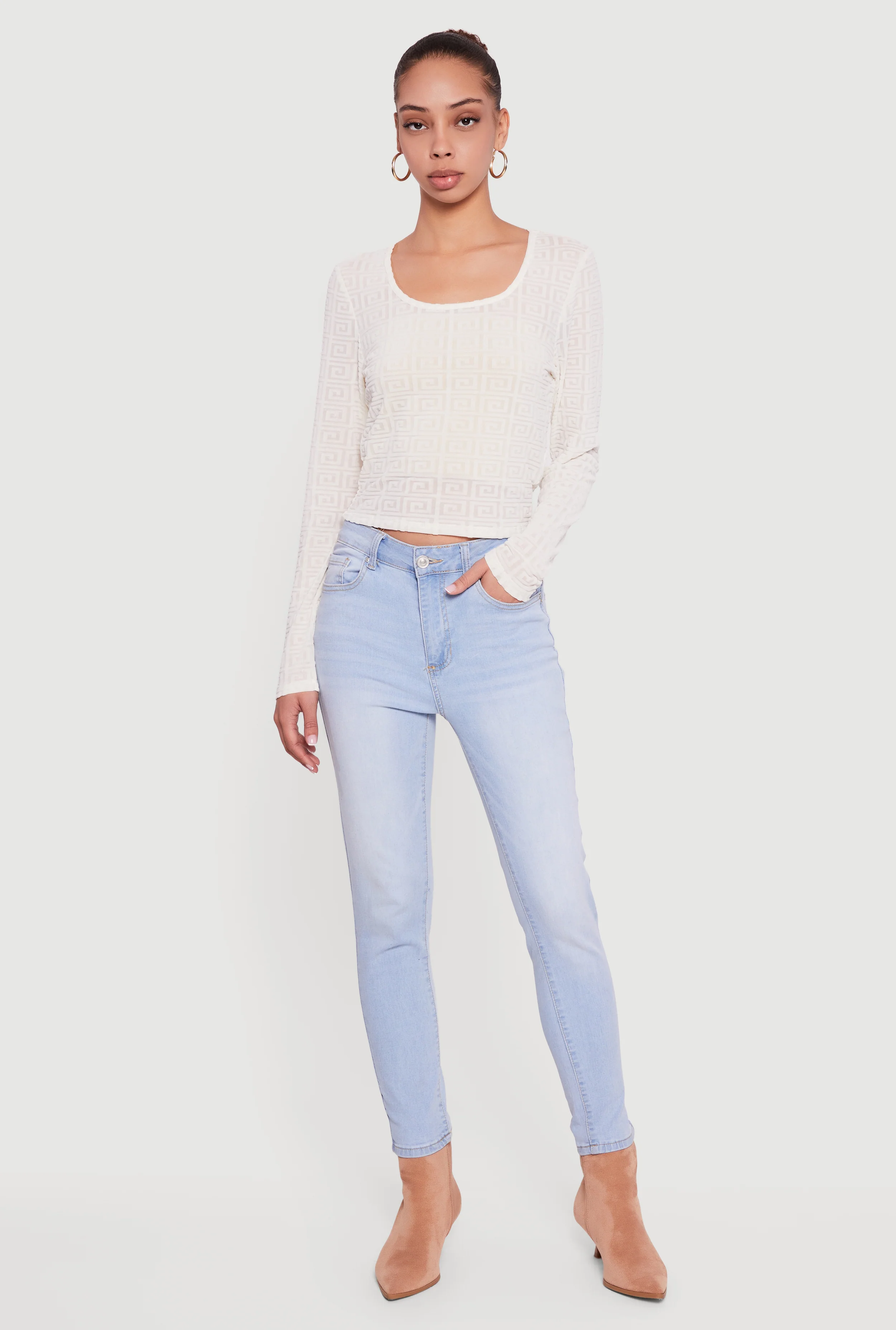Greek Key Velvet Burnout Long Sleeve Top