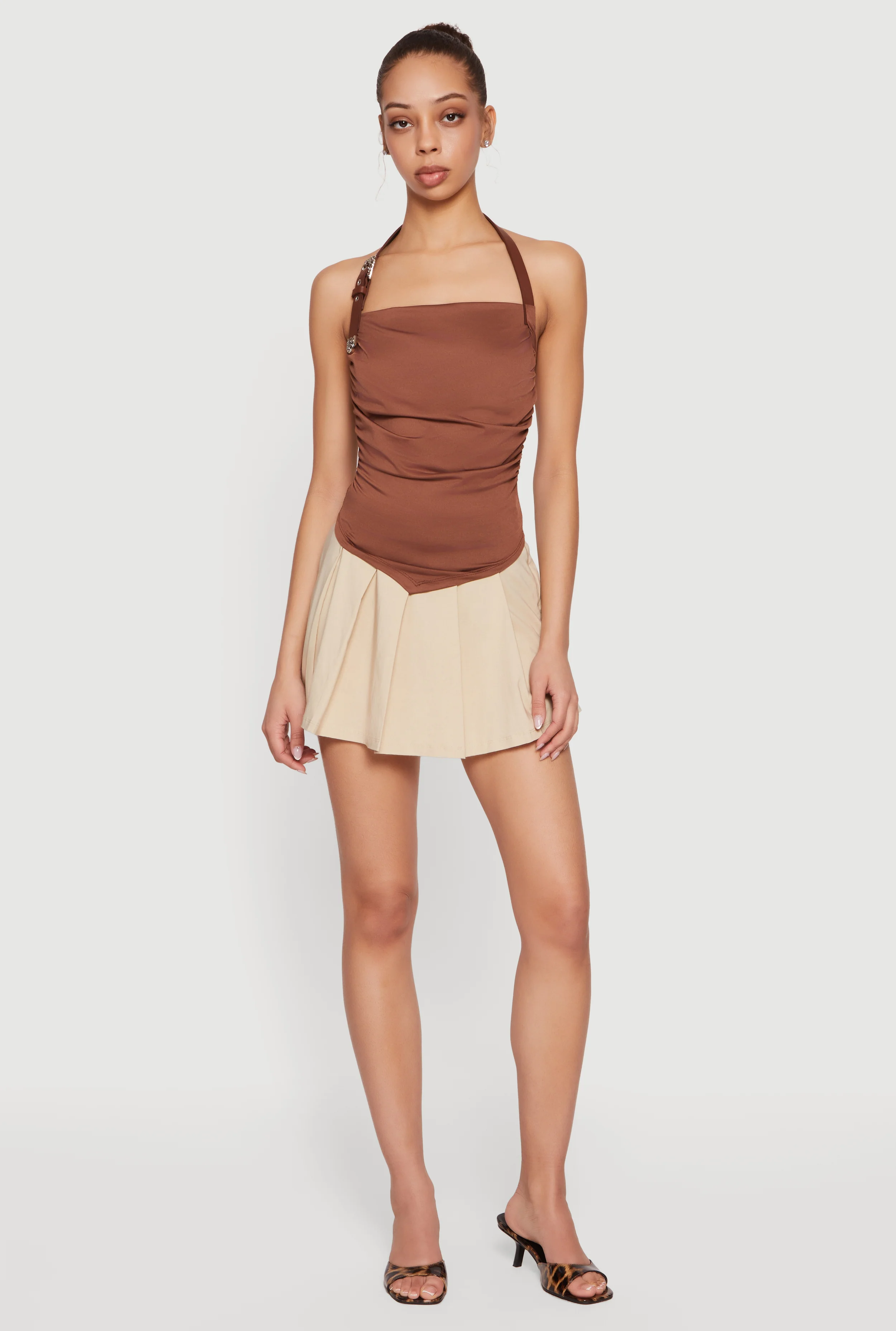 Ruched Side Buckle Strap Halter Top