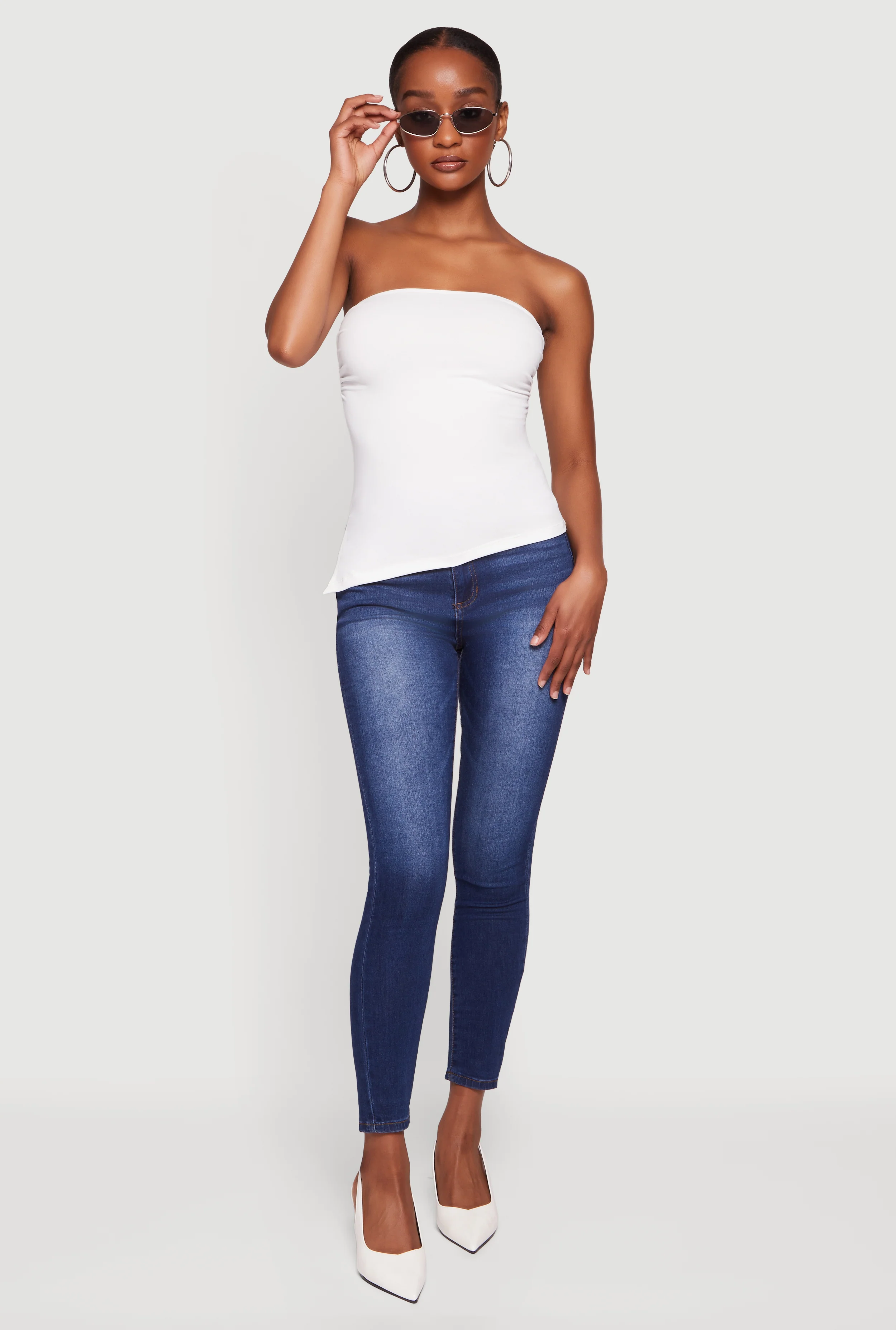 Side Ruched Side Slit Asymmetrical Tube Top