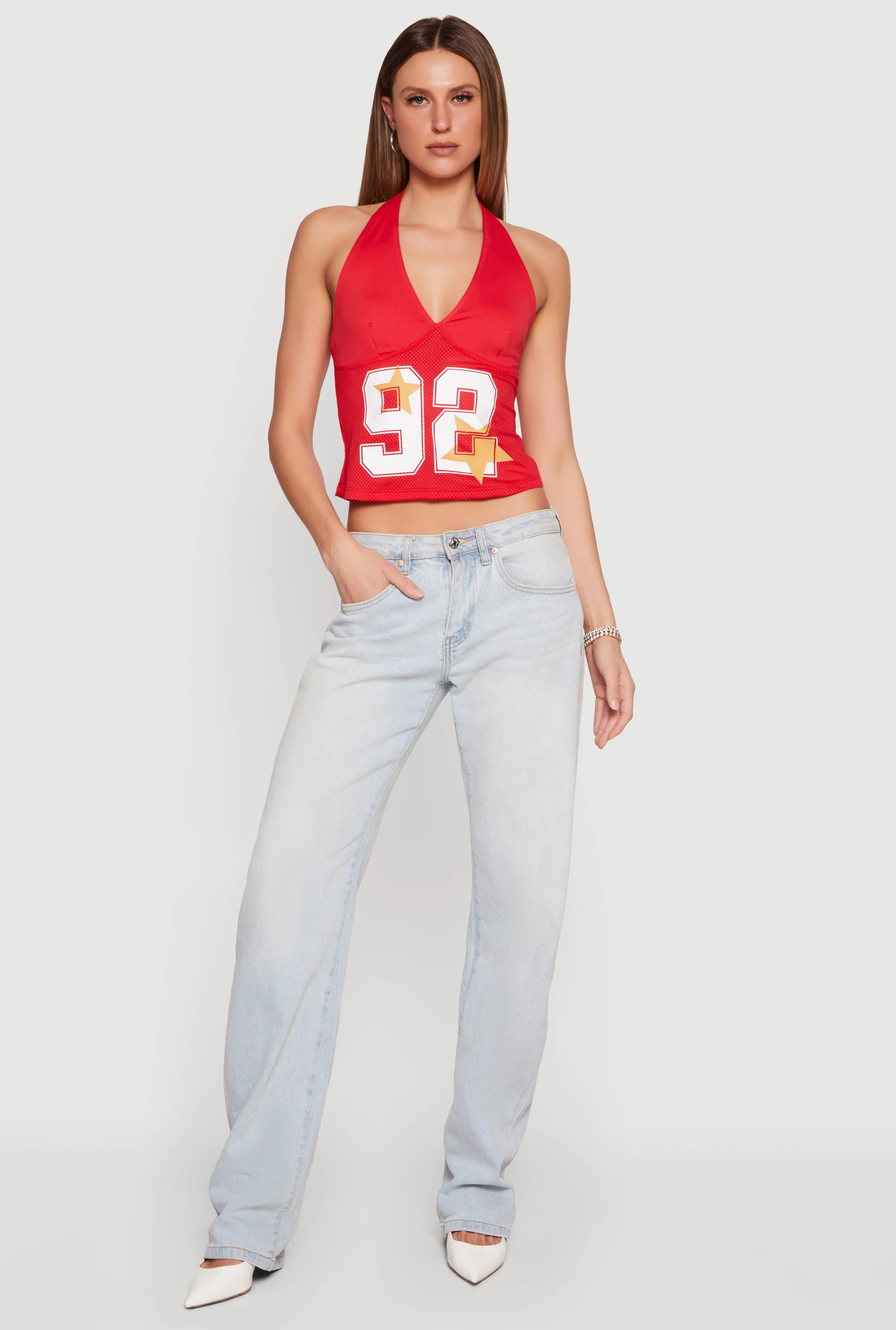 92 Jersey Mesh Detail Halter Top