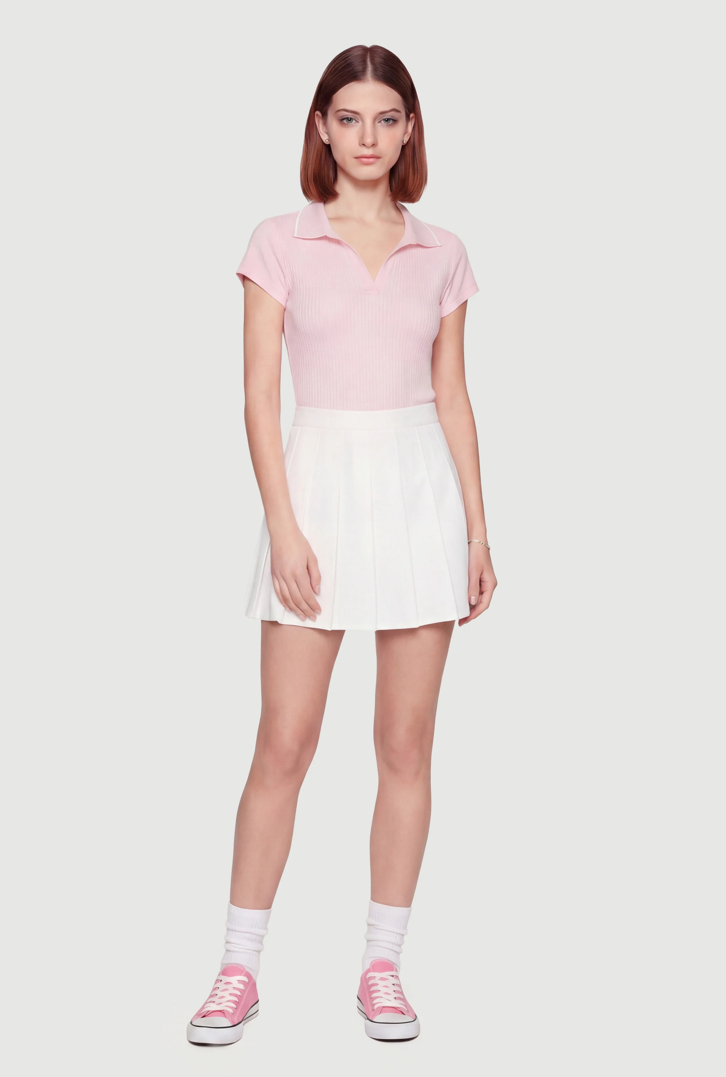 Contrast Trim Rib Knit Polo Top