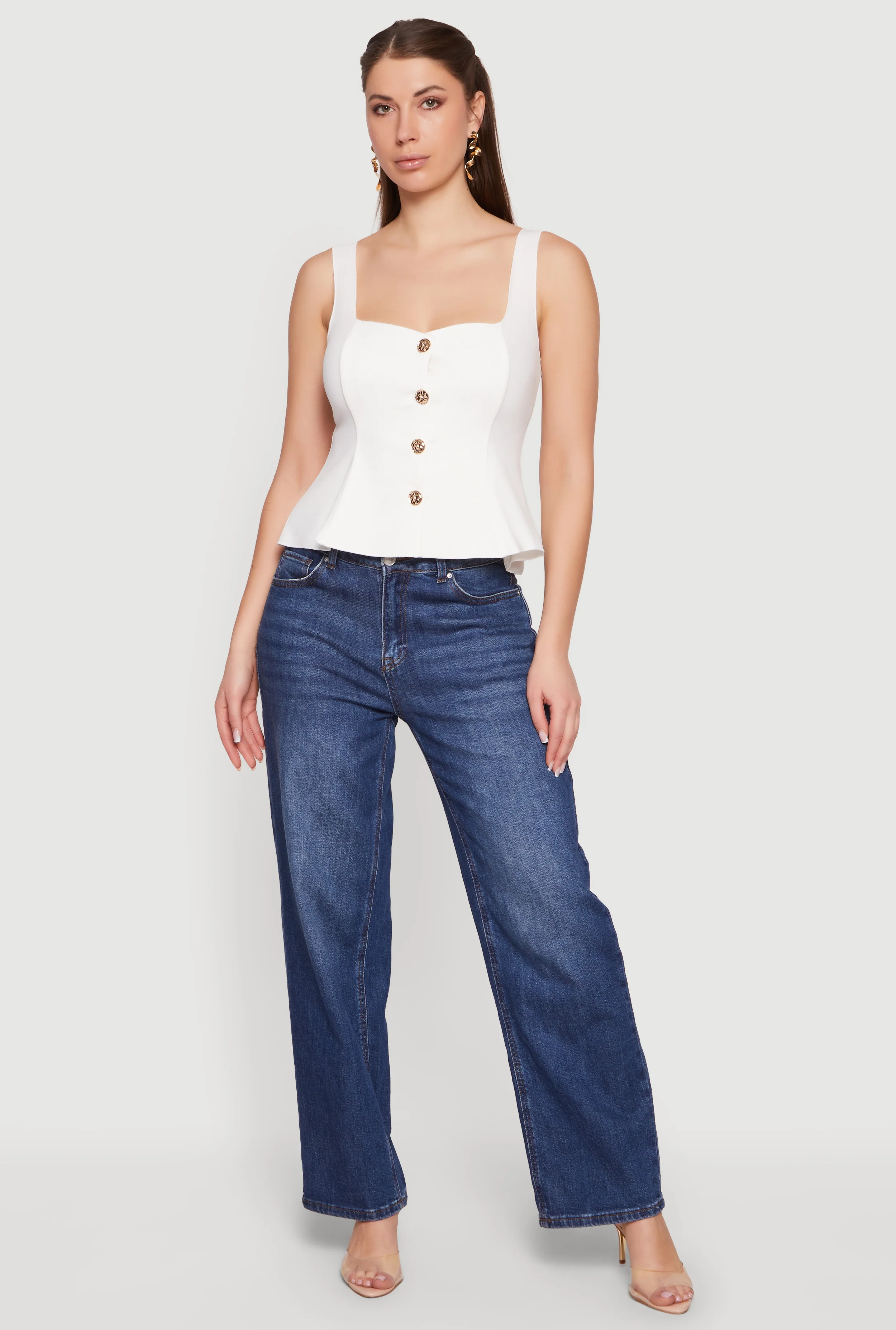 Sleeveless Button Front Peplum Top