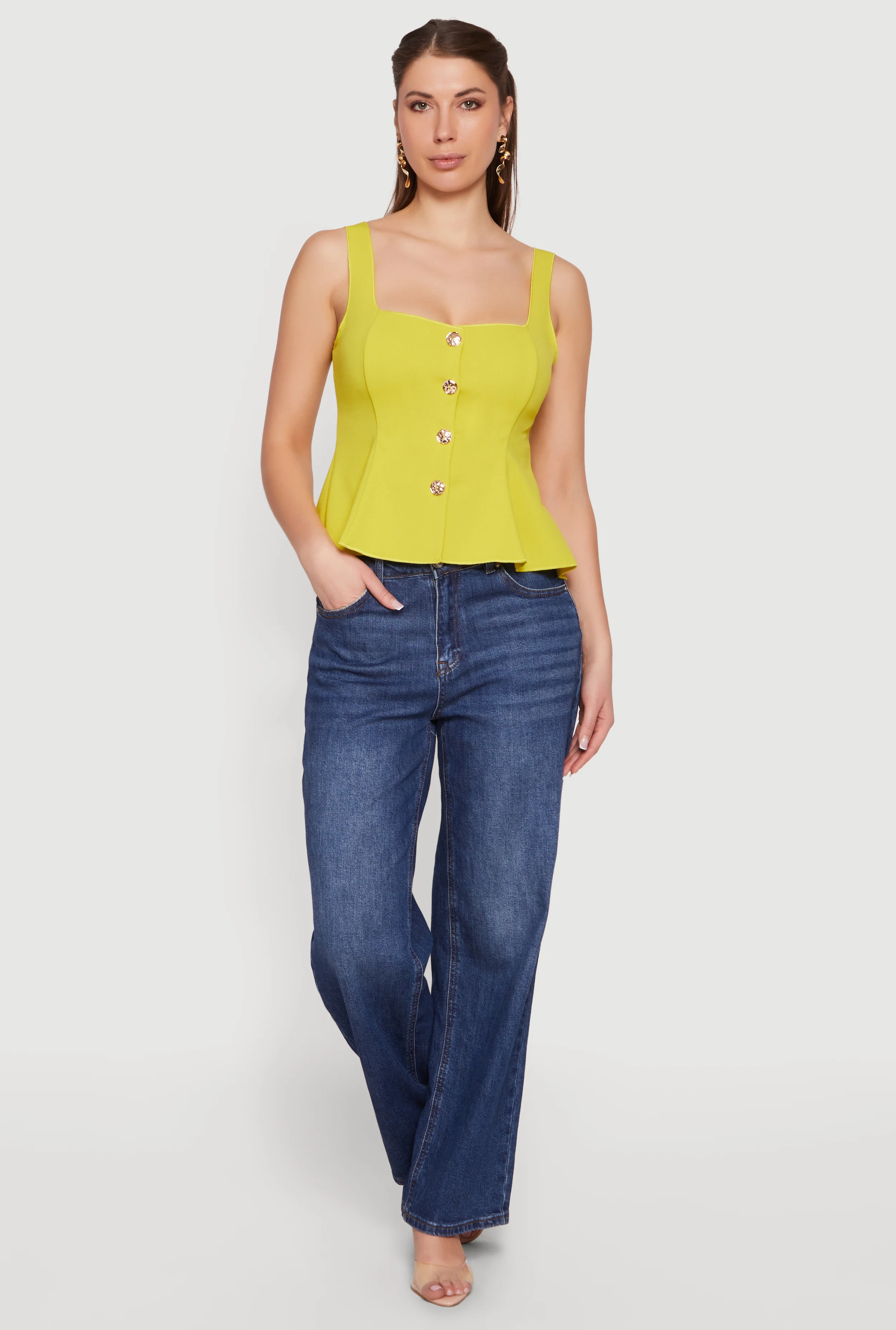 Sleeveless Button Front Peplum Top
