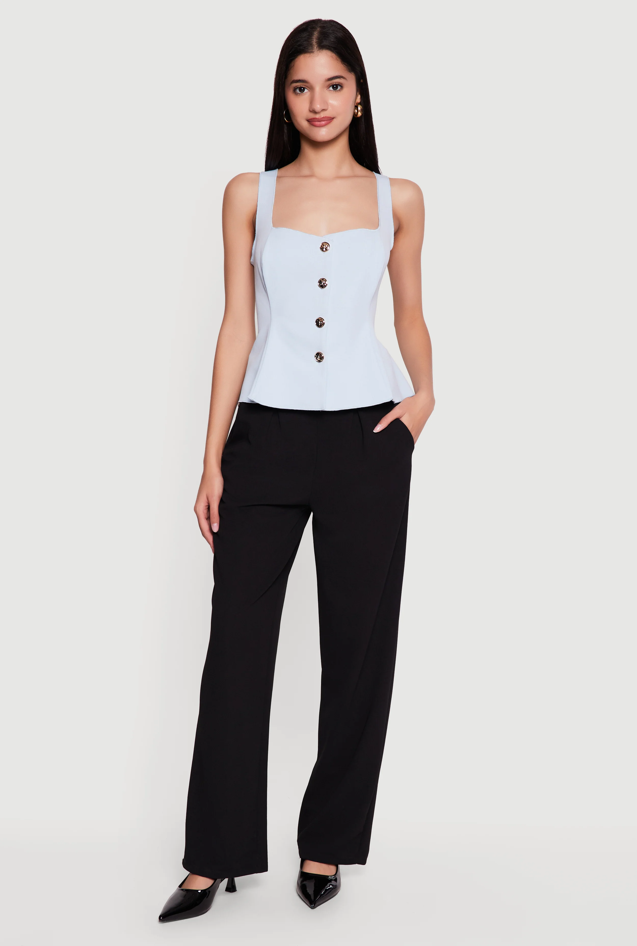 Sleeveless Button Front Peplum Top