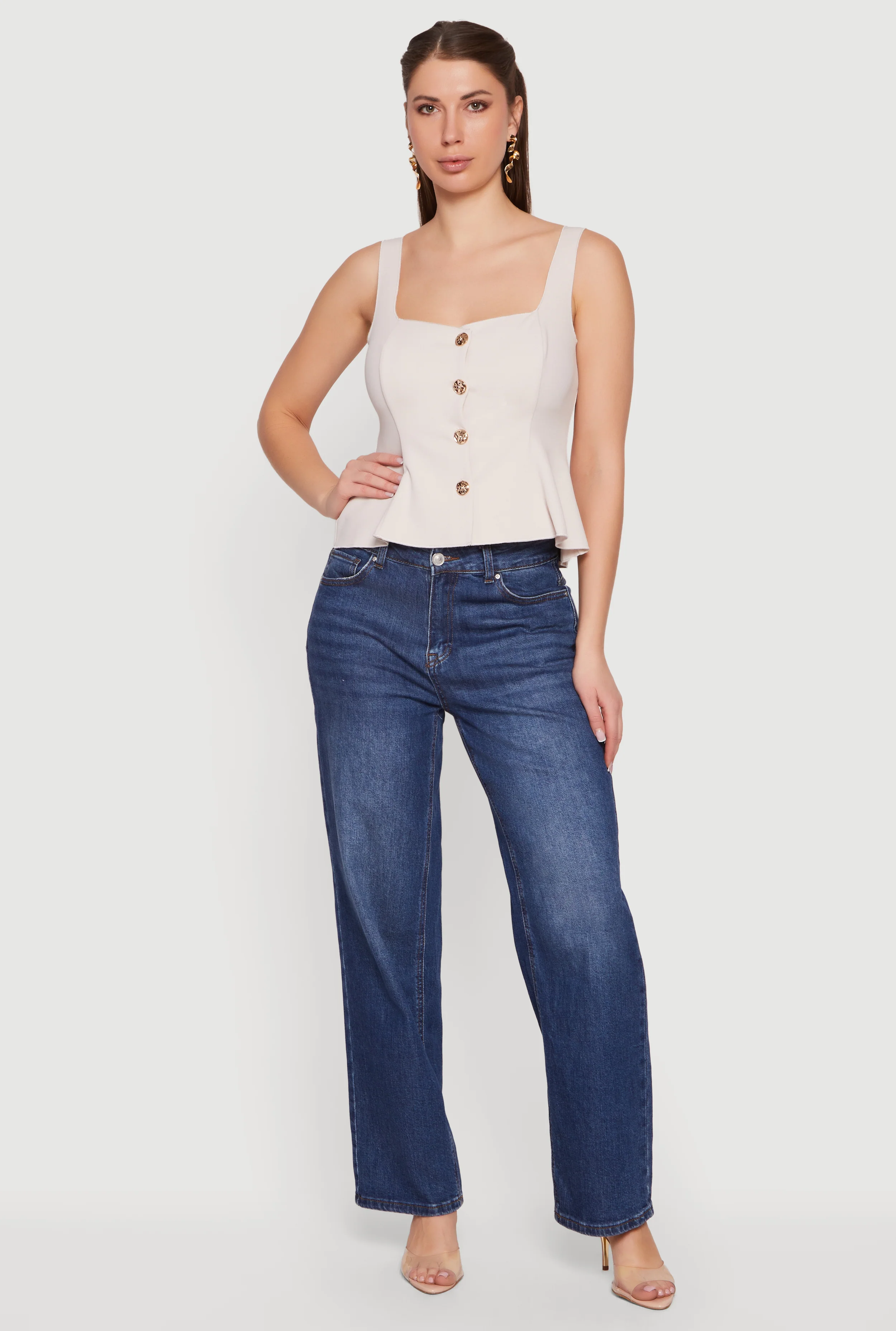 Sleeveless Button Front Peplum Top
