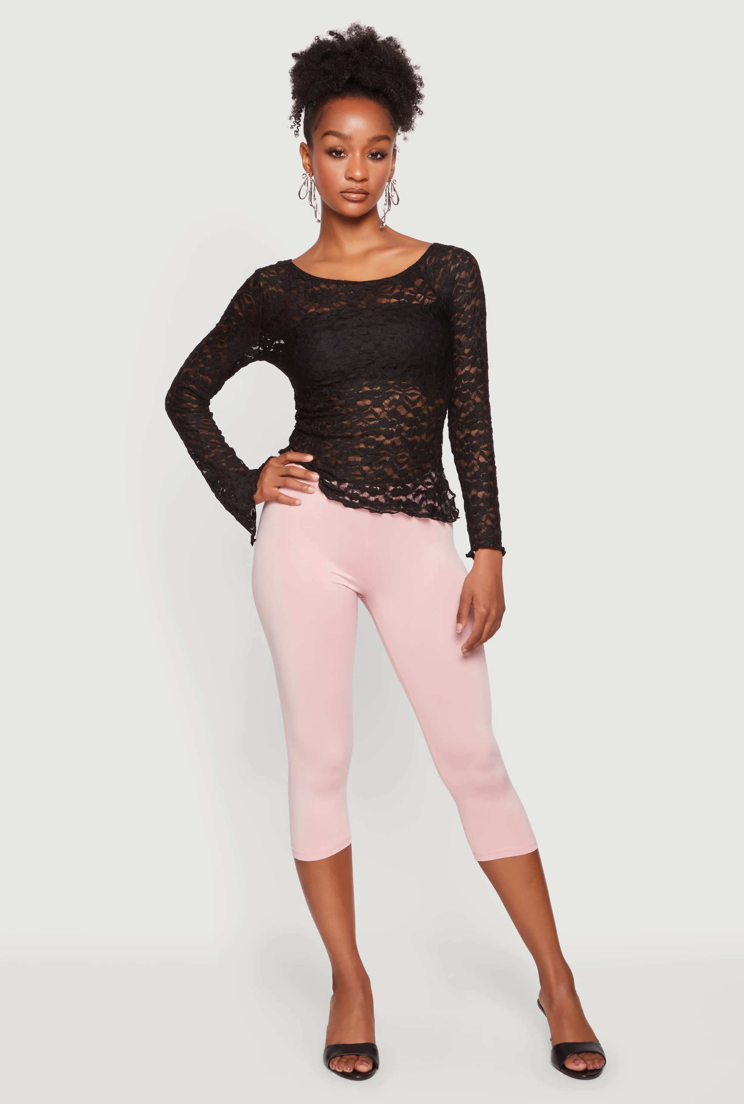 Lace Bell Sleeve Side Slit Top