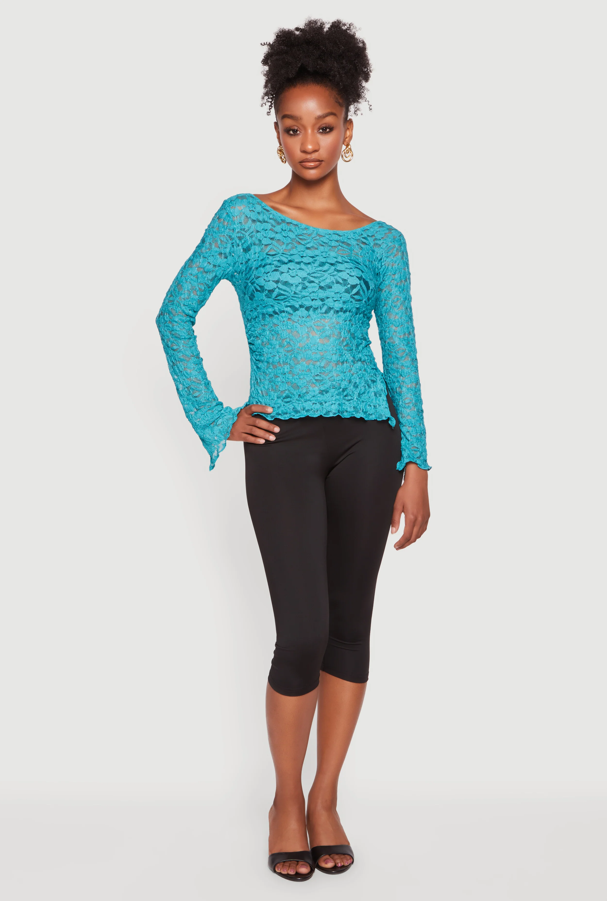 Lace Bell Sleeve Side Slit Top