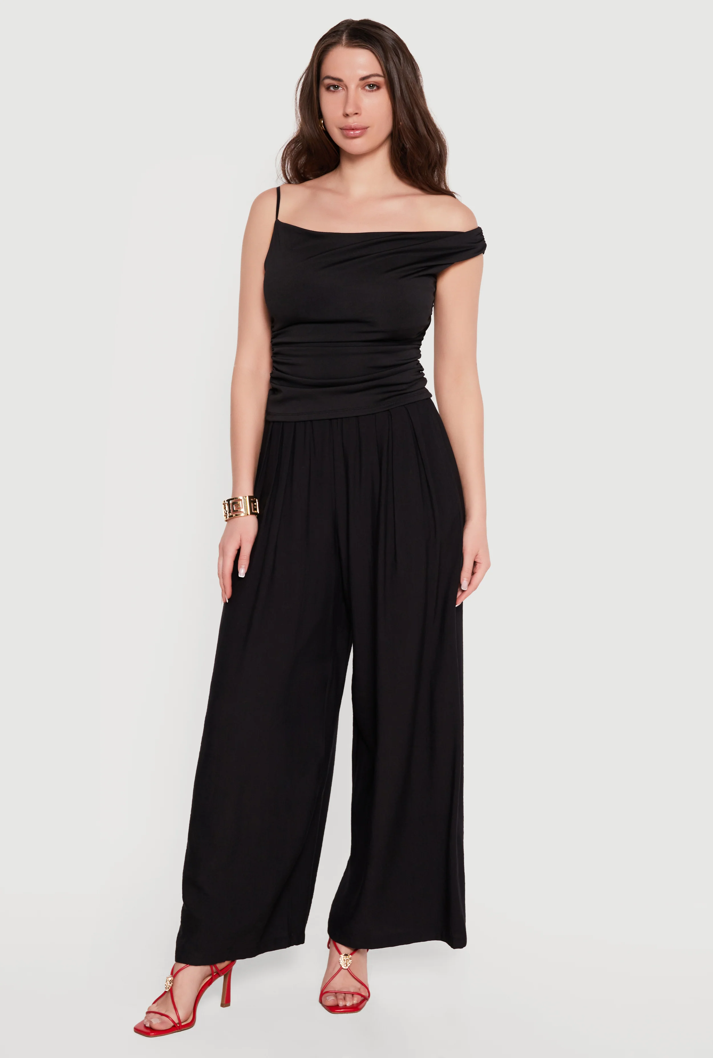 Asymmetrical One Shoulder Side Ruched Blouse