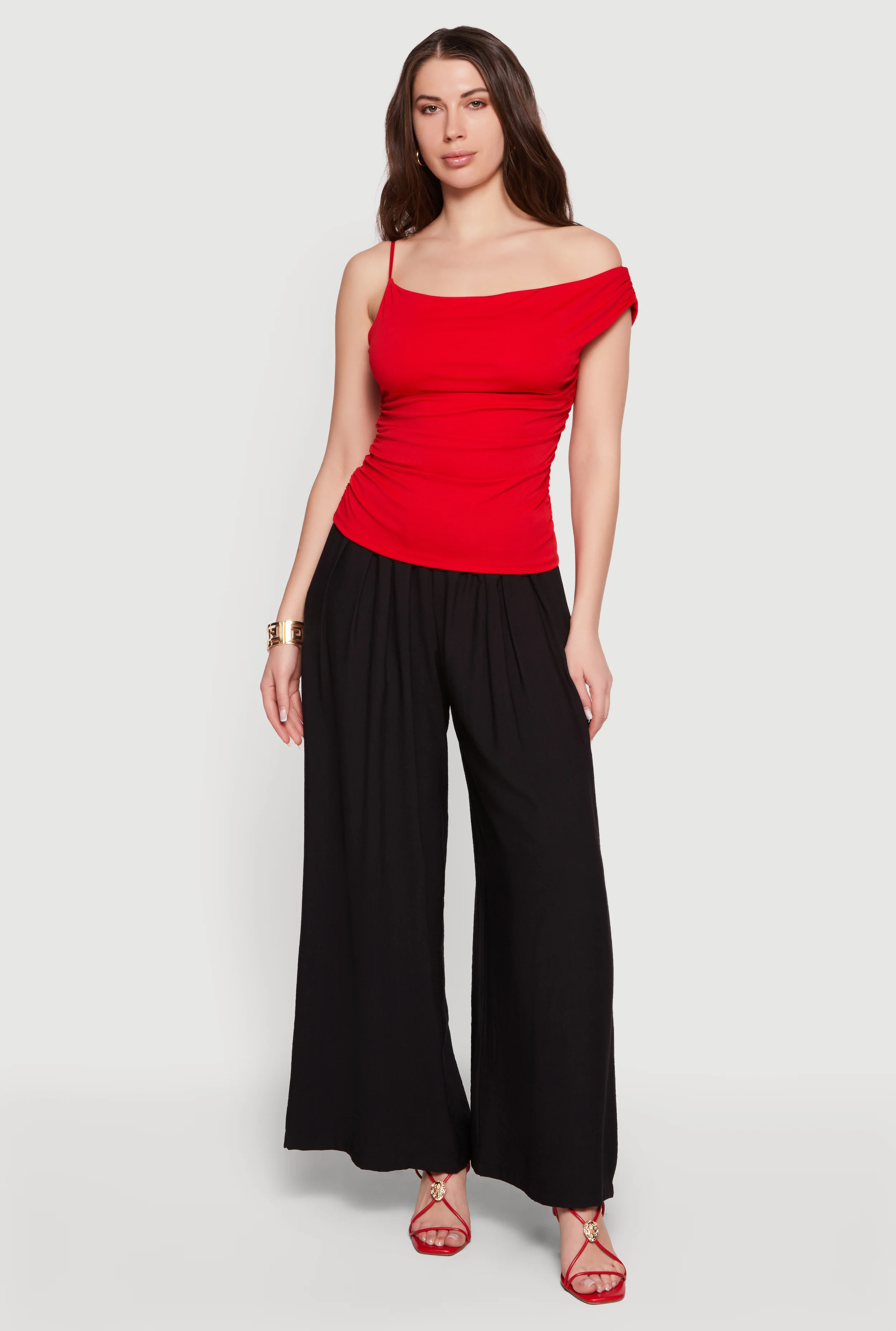 Asymmetrical One Shoulder Side Ruched Blouse